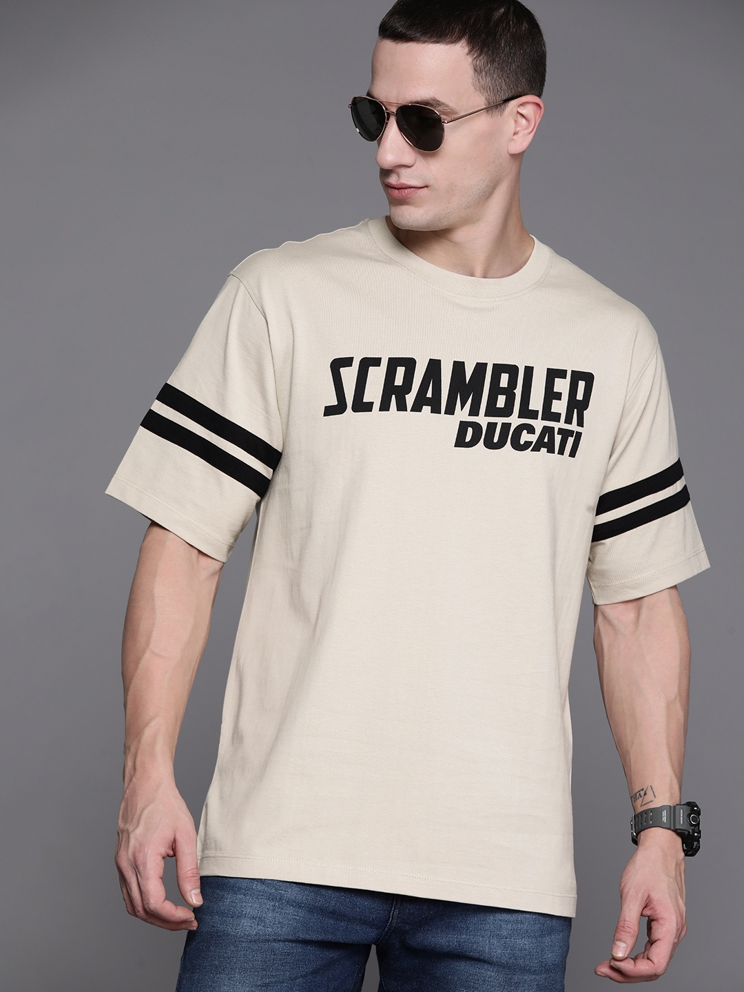 

Ducati High IQ Lasting Colour Printed Pure Cotton Boxt T-shirt, Beige