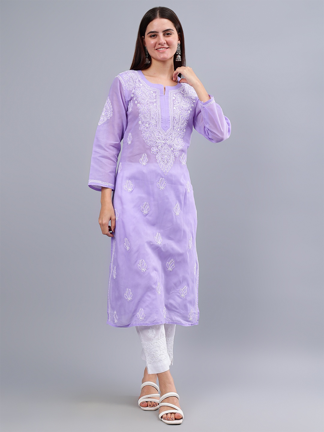 

Seva Chikan Ethnic Motifs Embroidered Straight Chikankari Kurta, Mauve