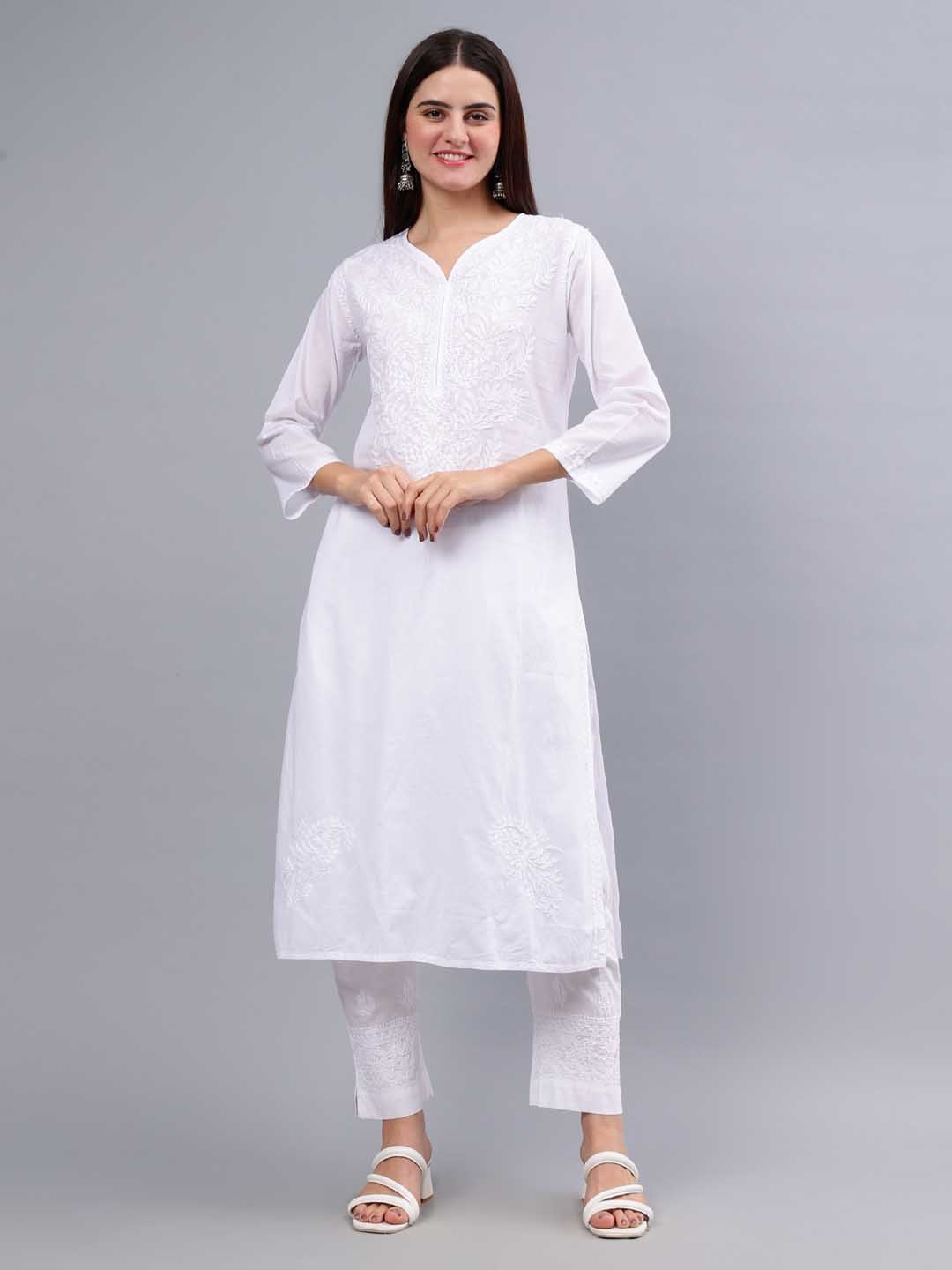 

Seva Chikan Ethnic Motifs Embroidered Chikankari Kurta, White