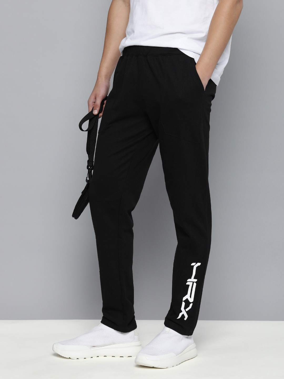 

HRX by Hrithik Roshan Men Brand Logo Printed Cotton Track Pants, Black