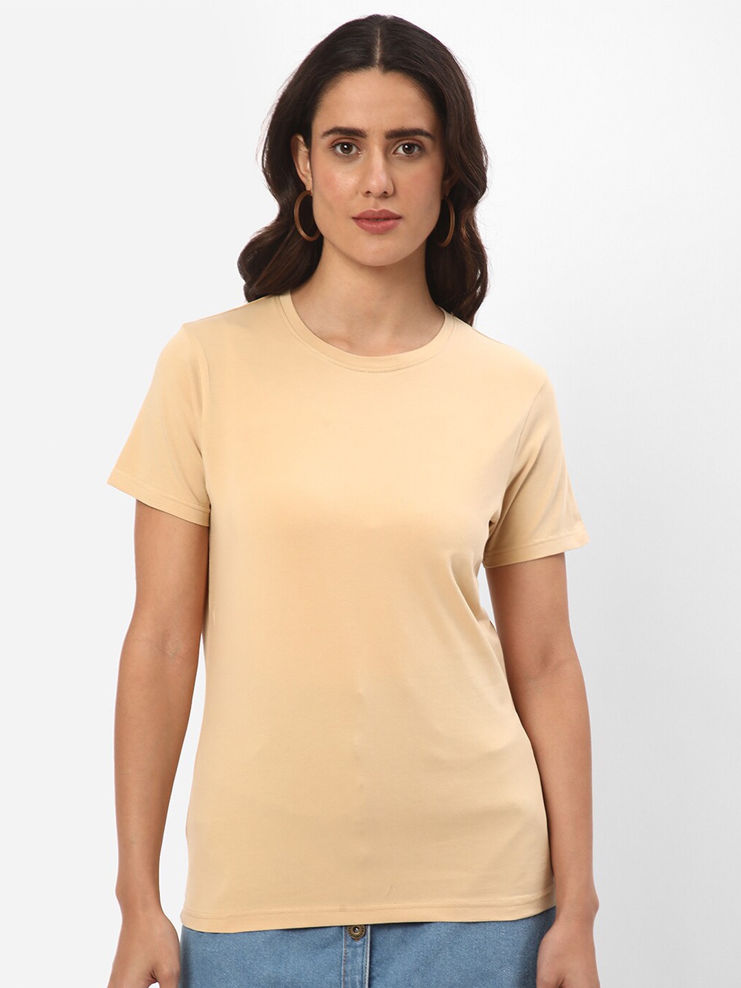 

R&B Round Neck Cotton T-shirt, Beige