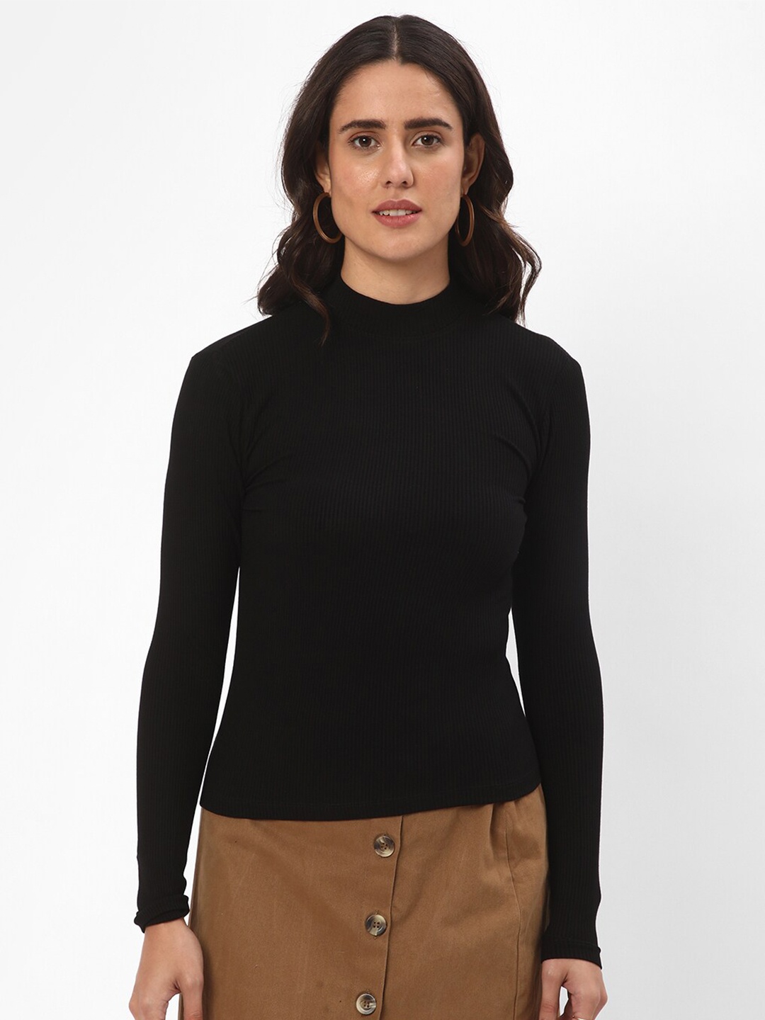 

R&B Self Design High Neck Top, Black