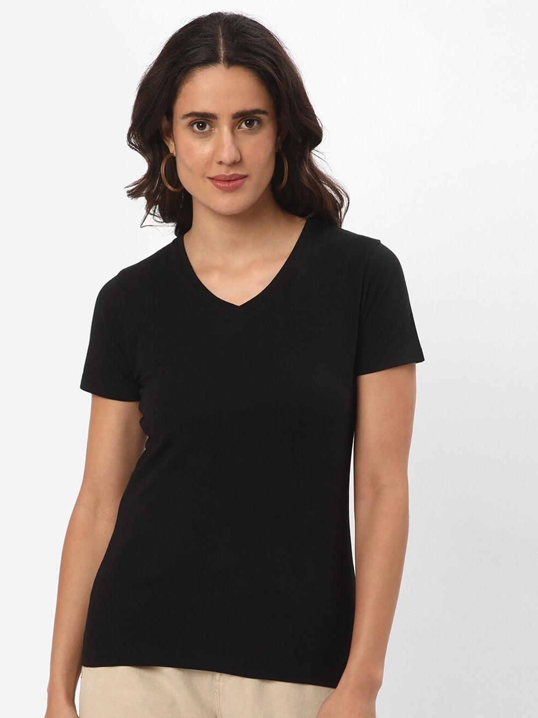 

R&B V-Neck Short Sleeves Cotton T-shirt, Black