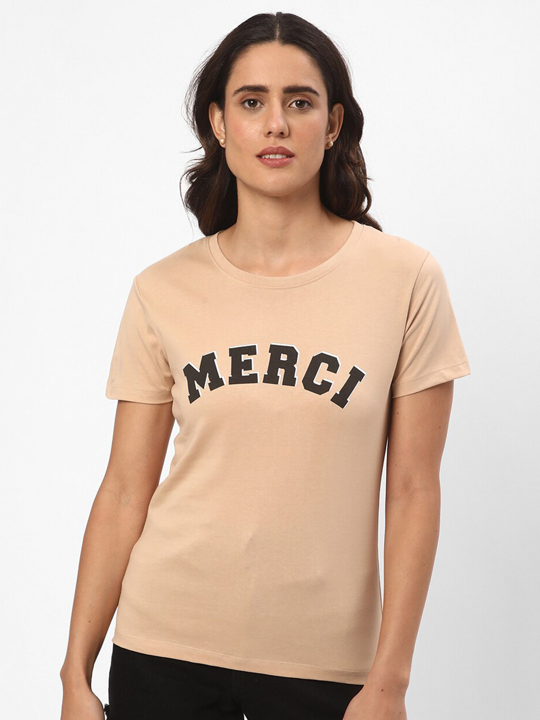 

R&B Typography Printed Cotton T-shirt, Beige