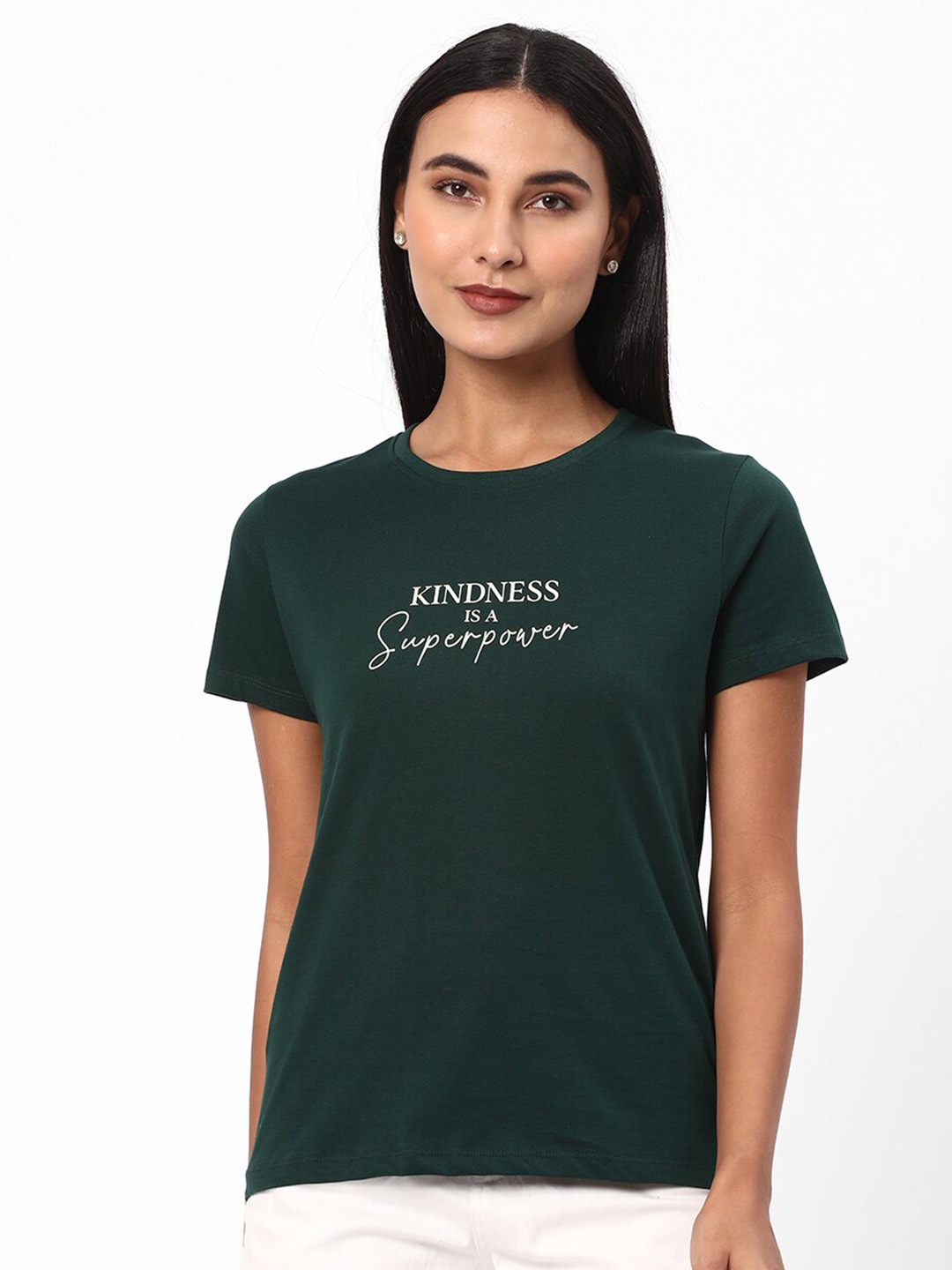 

R&B Typography Printed Cotton T-shirt, Green