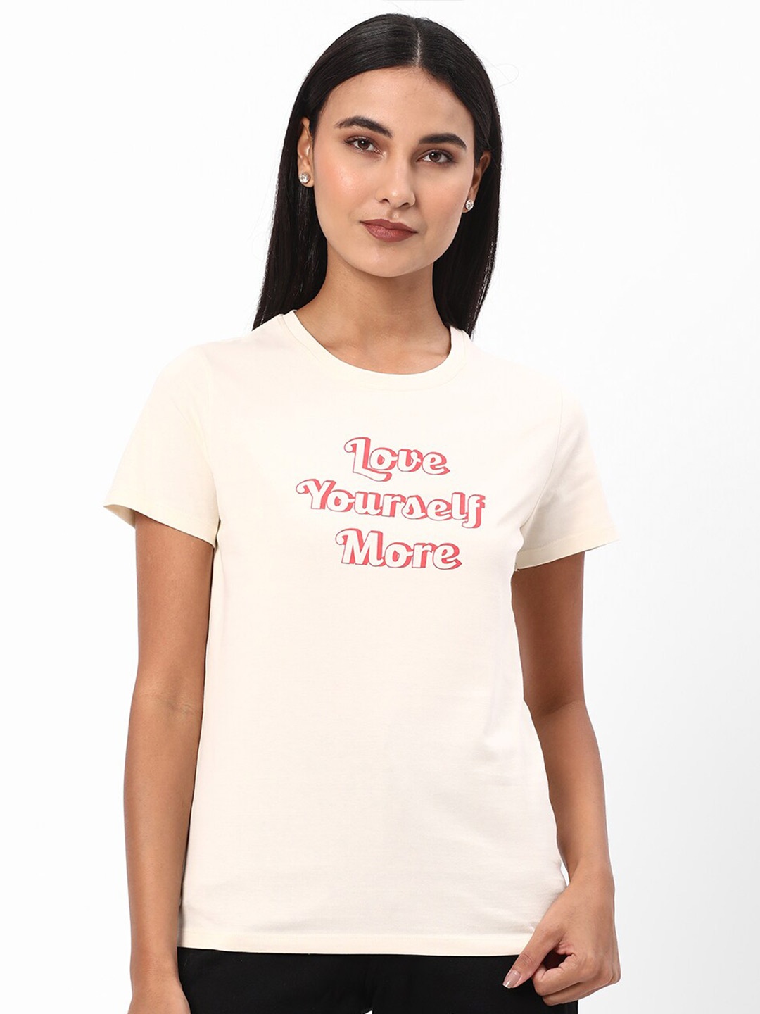 

R&B Typography Printed Round Neck Cotton Regular T-shirt, White
