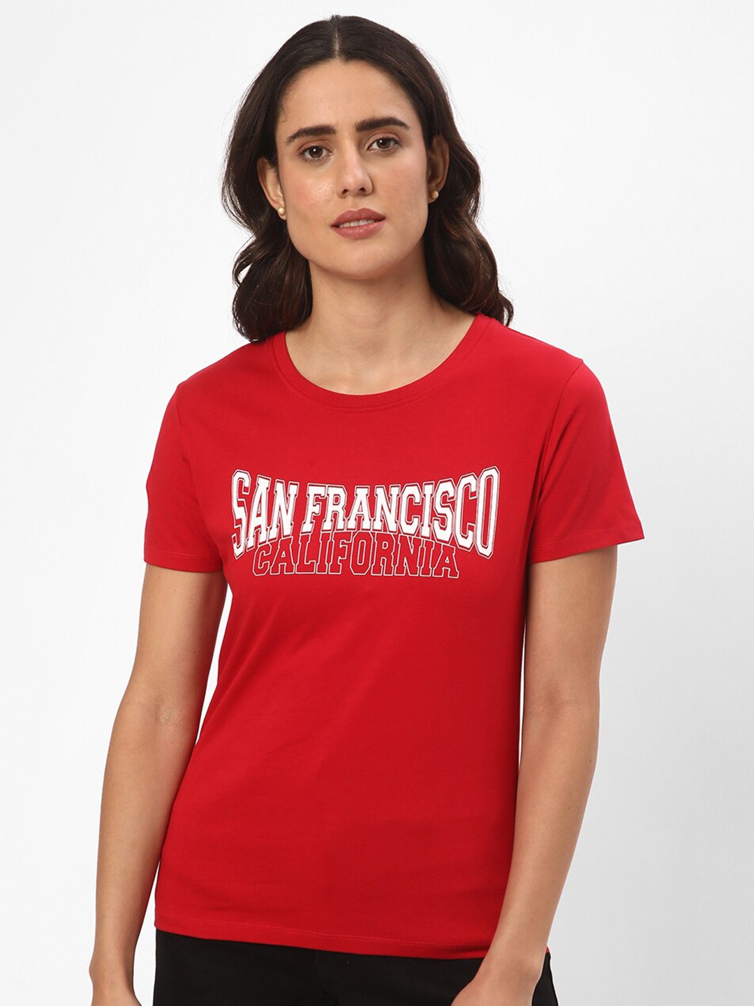 

R&B Typography Printed Cotton T-shirt, Red