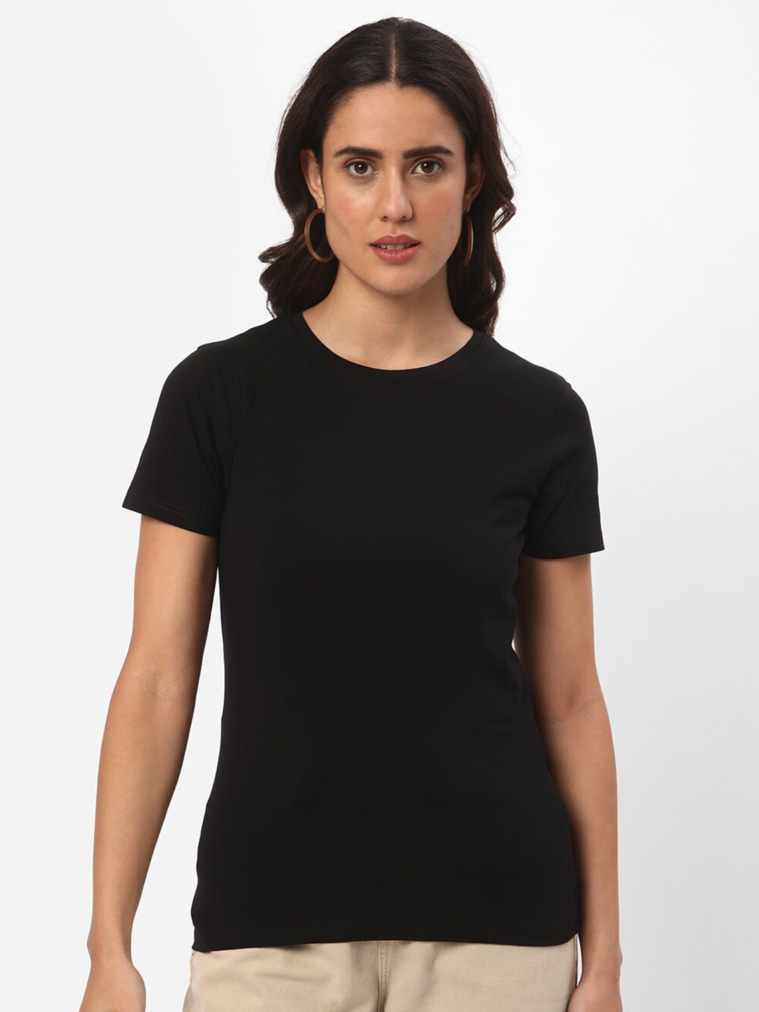 

R&B Round Neck Cotton T-shirt, Black
