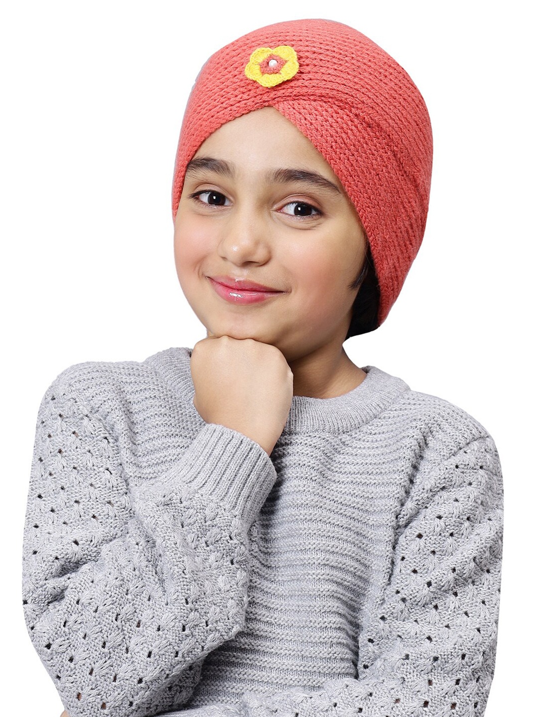 

Bharatasya Girls Self Design Beanie, Orange