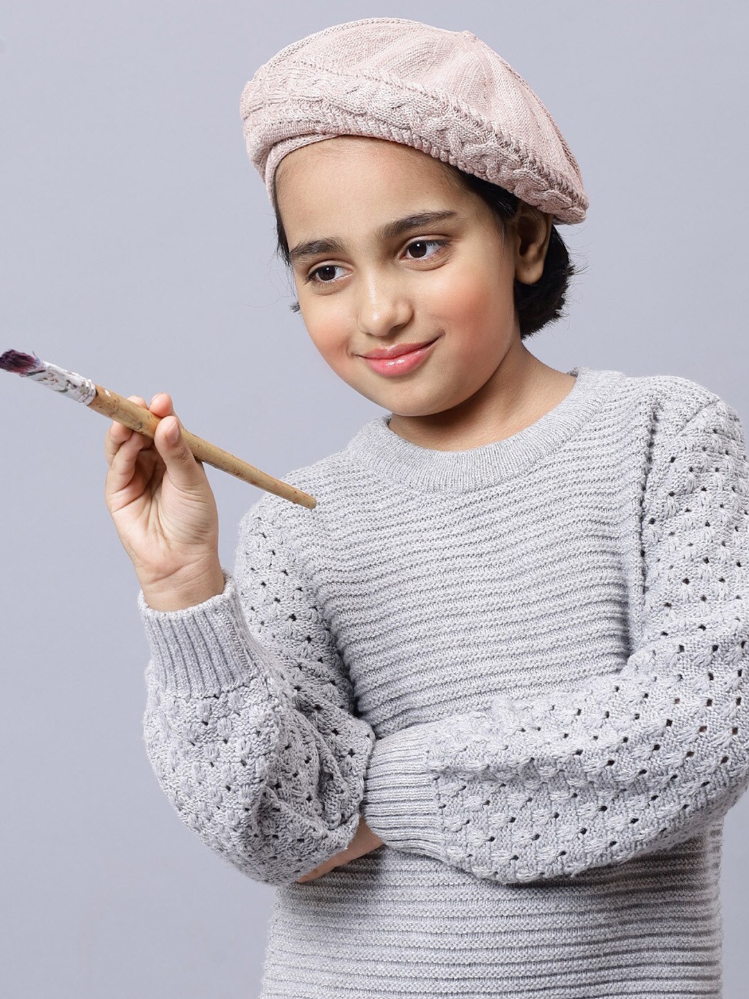 

Bharatasya Girls Self Design Cotton Afghani Slouch Cap, Beige