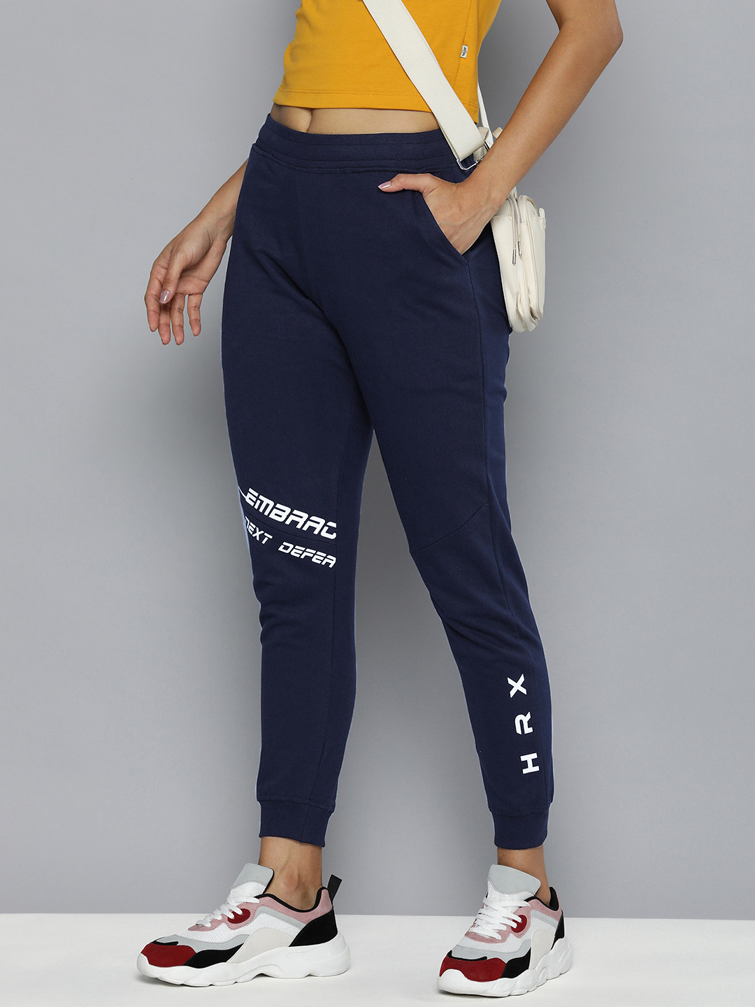 

HRX by Hrithik Roshan Women Lifestyle Typography Printed Regular Fit Joggers, Navy blue