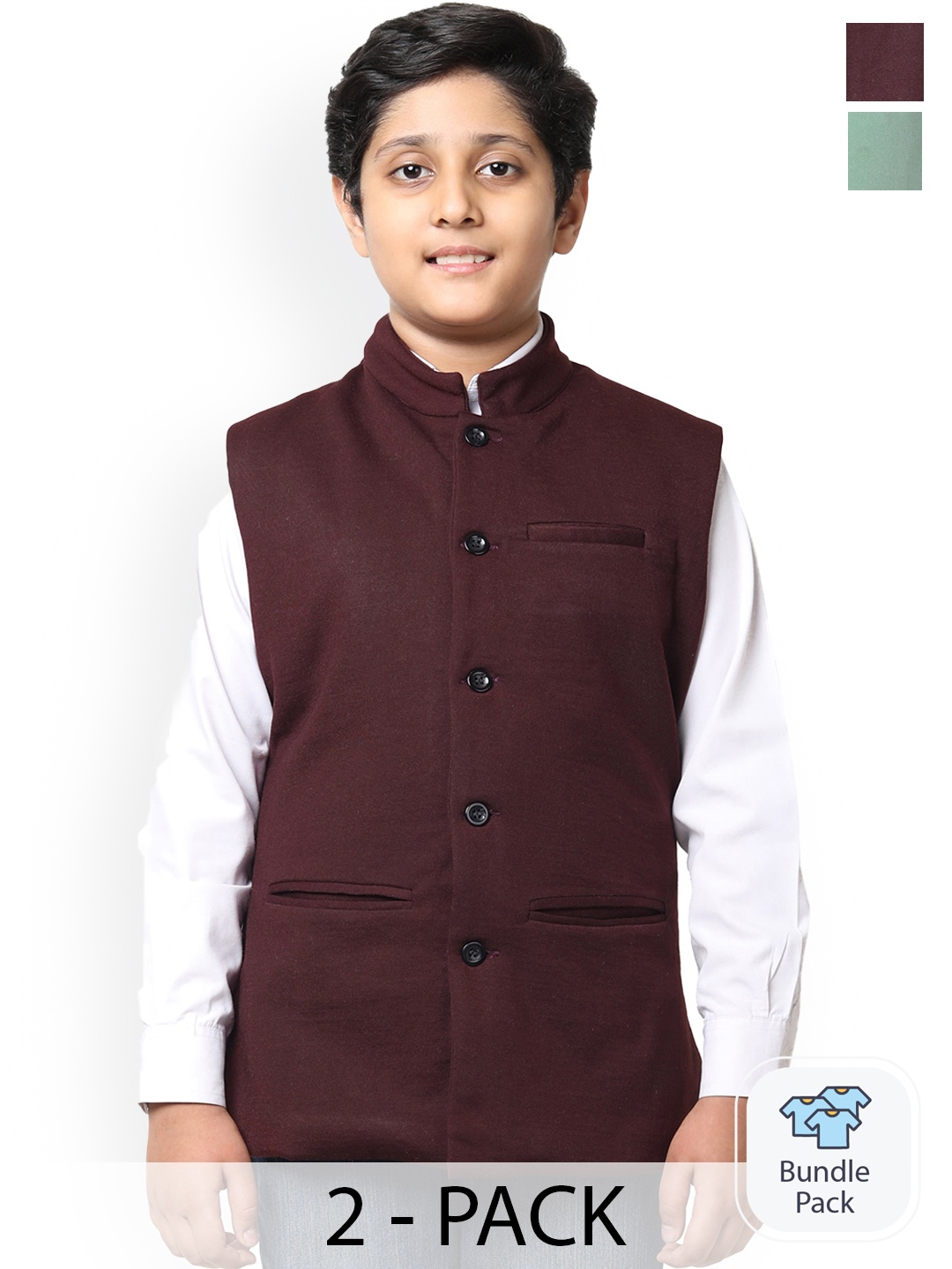

IndiWeaves Boys Pack Of 2 Mandarin Collar Nehru Jacket, Maroon