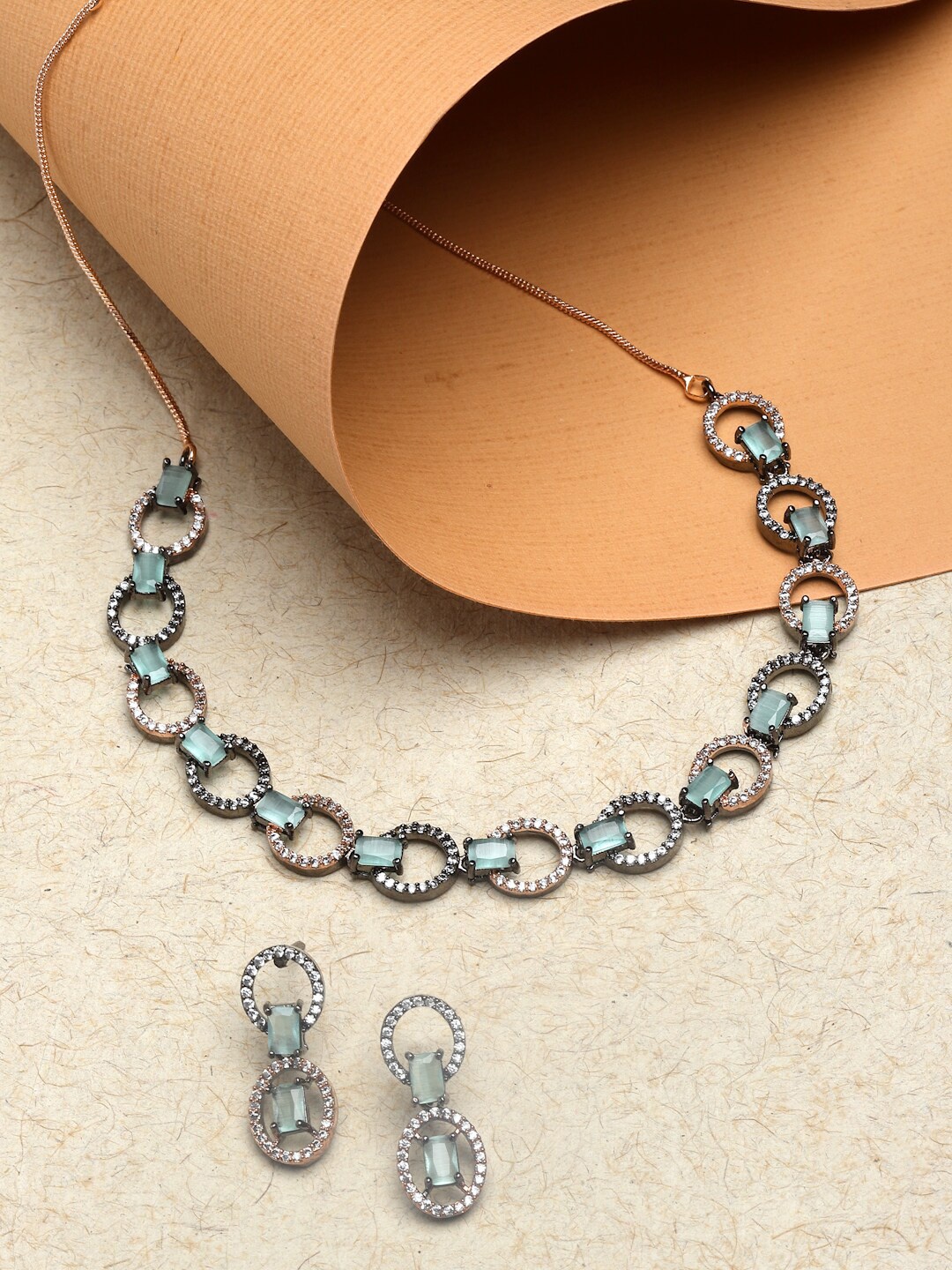 

Zeneme Rose Gold-Plated American Diamond-Studded Jewellery Set