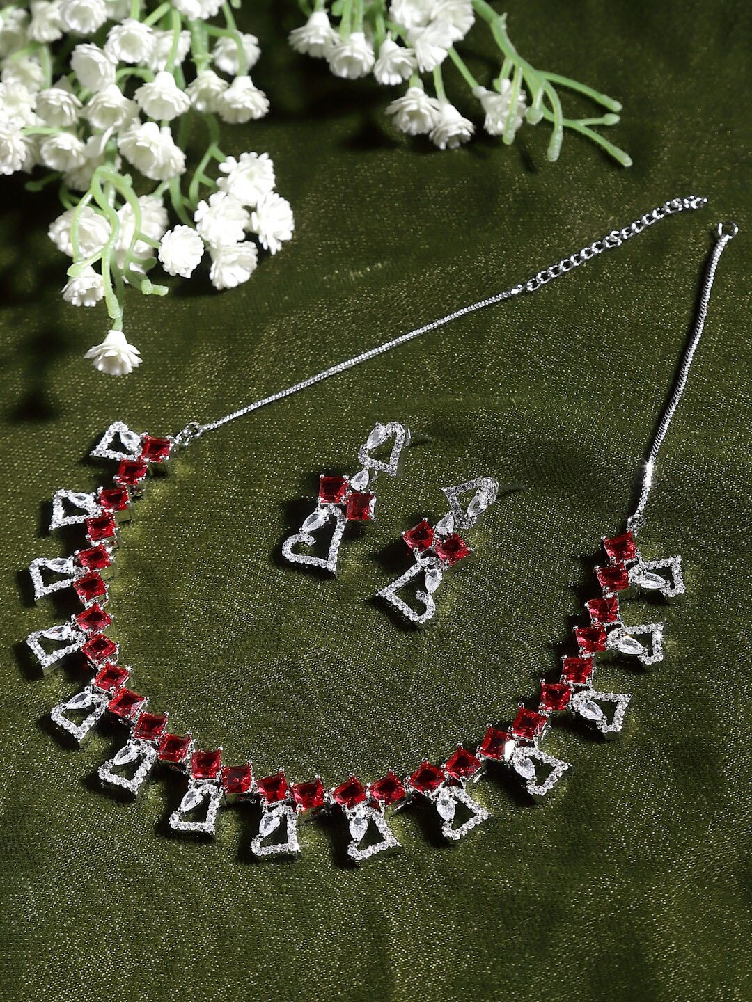 

Zeneme Rhodium-Plated AD Studded Jewellery Set, Silver