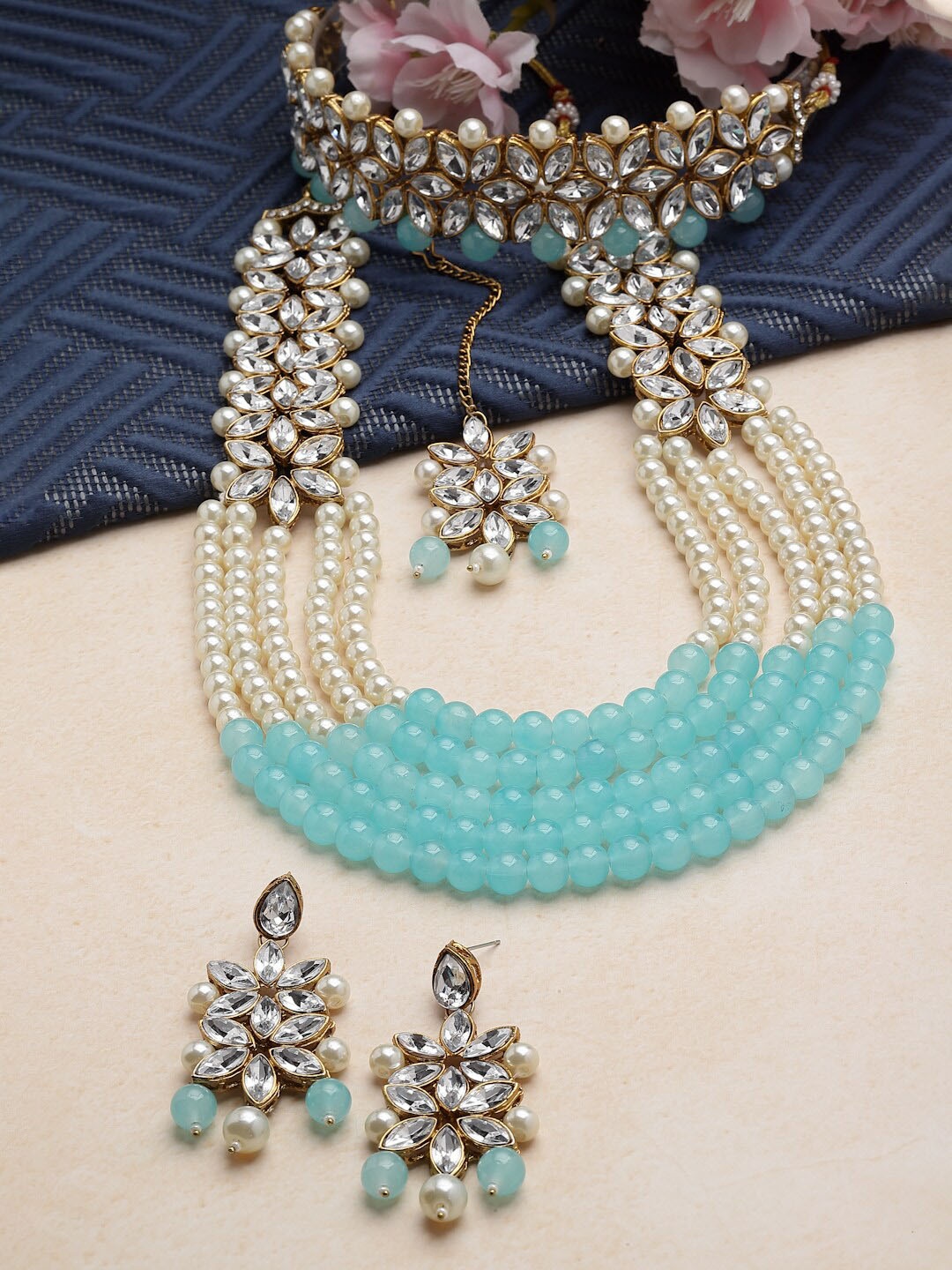 

ZENEME Gold-Plated Kundan Studded Layered Jewellery Set