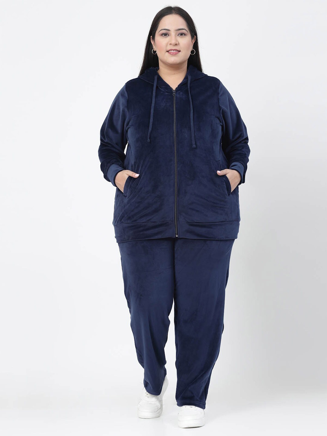

plusS Long Sleeve Hooded Velvet Sweatshirt, Navy blue