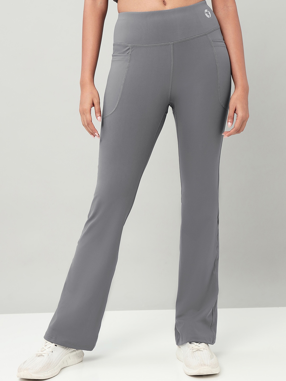 

Technosport Women Dry-Fit Flared-Fit Track Pants with Side Pockets, Grey