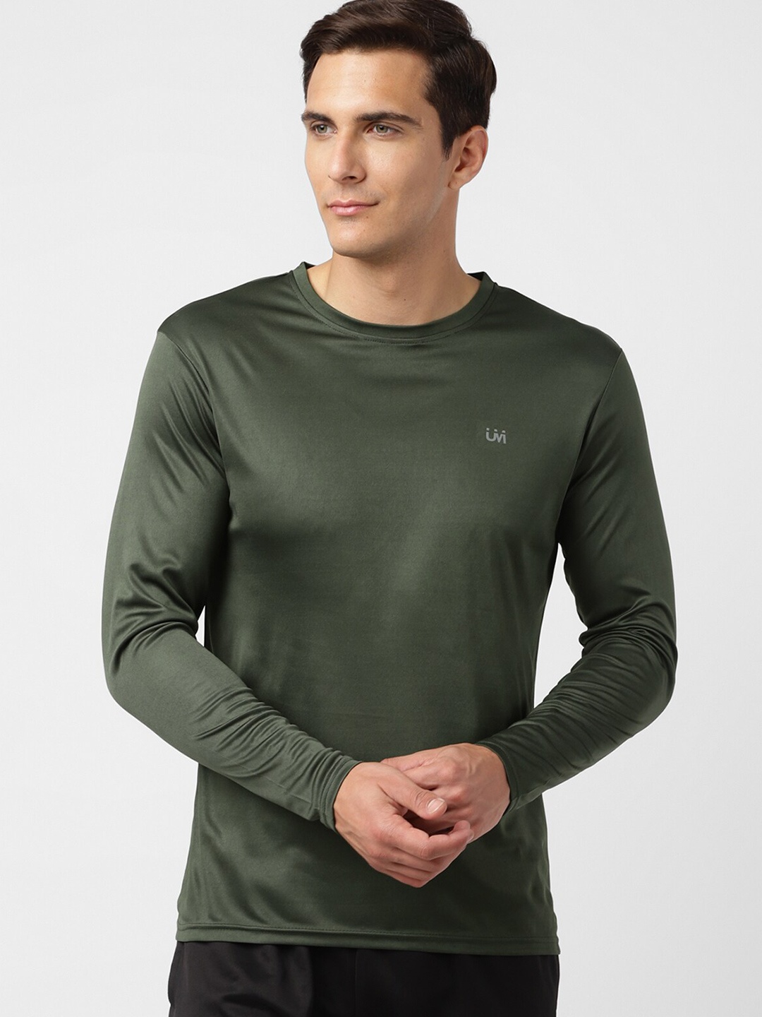

UrbanMark Regular Fit Quick Dry Sports Round Neck Full Sleeves T-Shirt, Olive