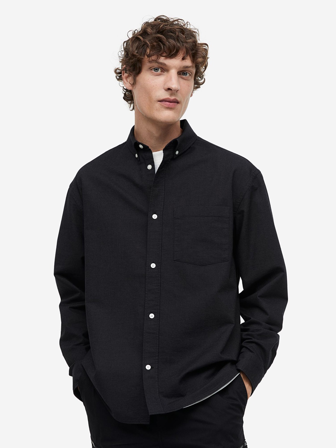 

MISCHIEF MONKEY Smart Tailored Fit Button-Down Collar Opaque Casual Cotton Shirt, Black