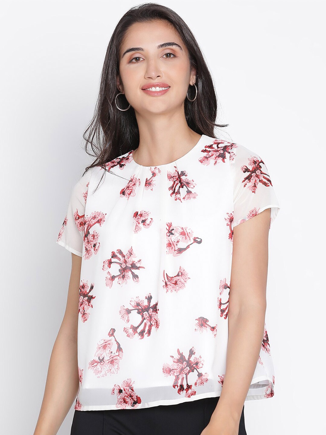 

DRAAX Fashions Floral Printed Round Neck Top, White