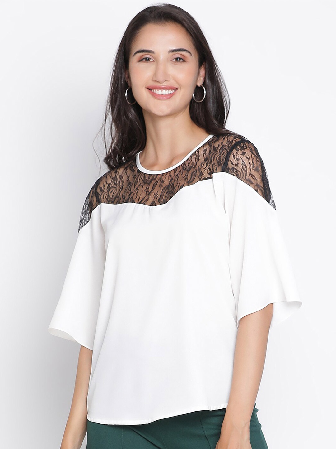 

DRAAX Fashions Round Neck Flared Sleeves Top, White