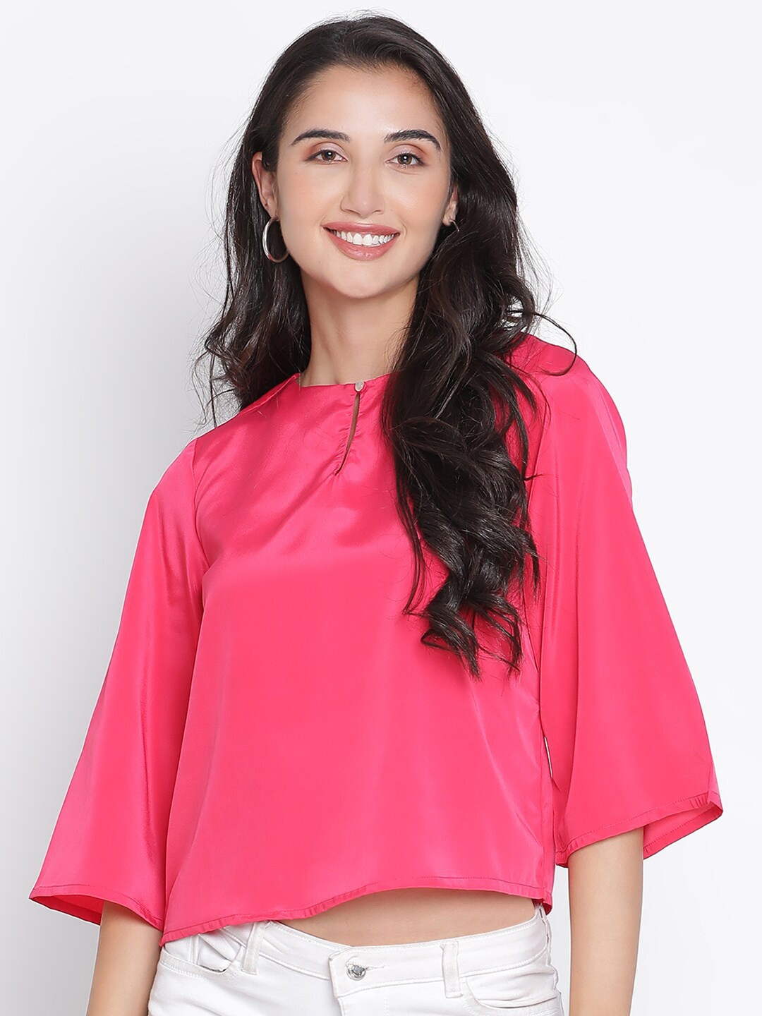 

DRAAX Fashions Keyhole Neck Flared Sleeves Top, Pink