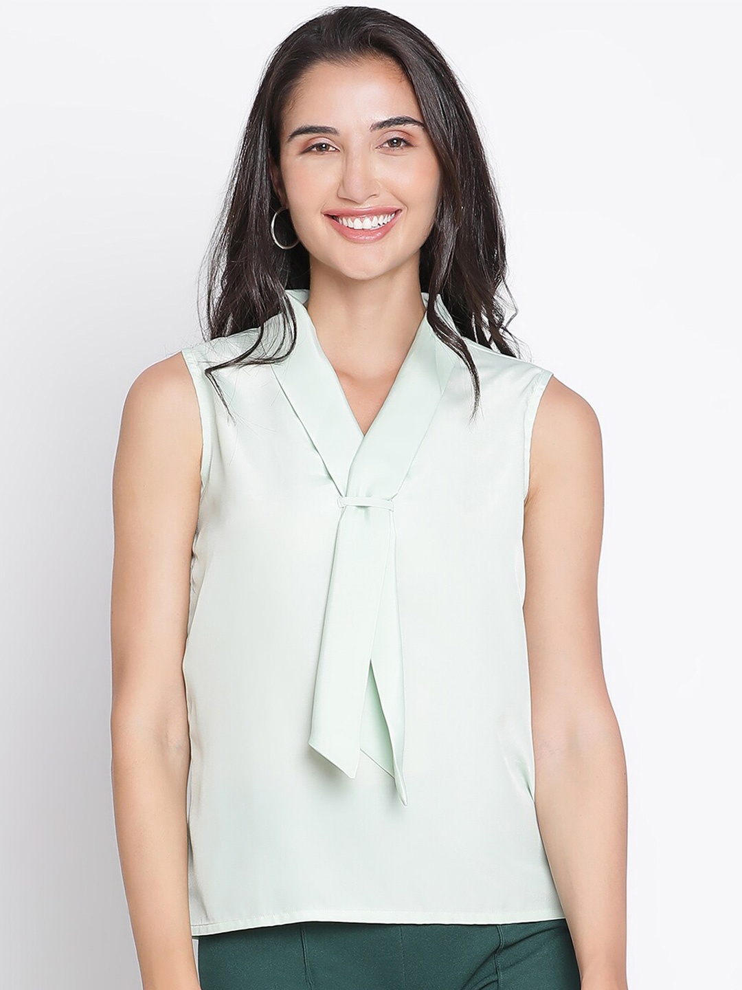 

DRAAX Fashions Tie-Up Neck Sleeveless Top, Green