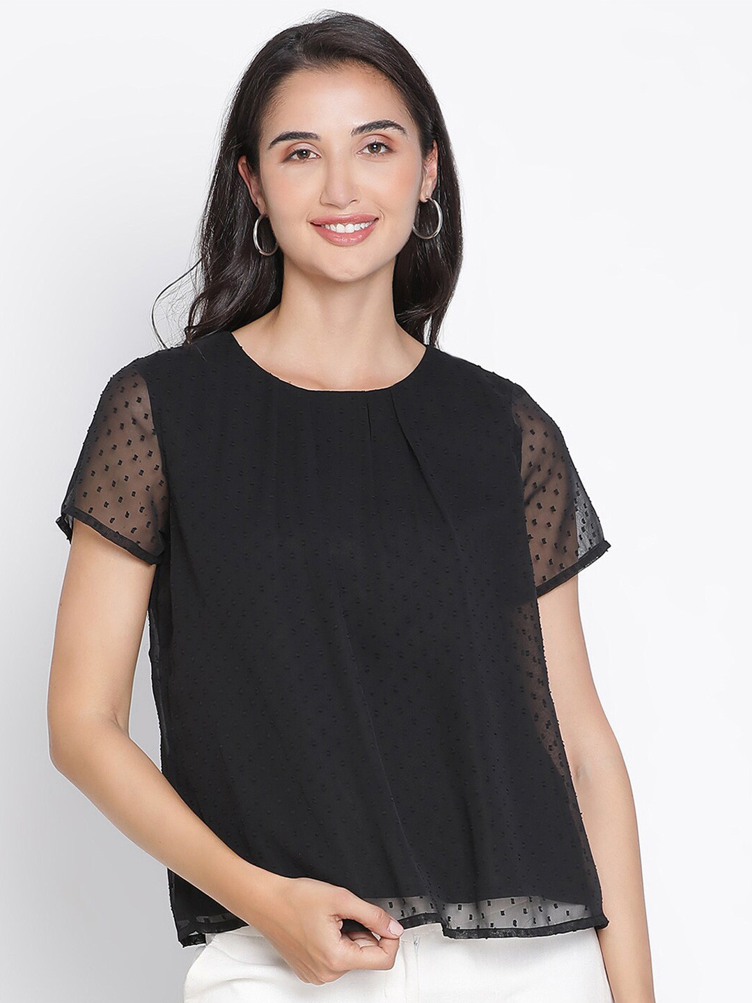 

DRAAX Fashions Self Design Round Neck Top, Black