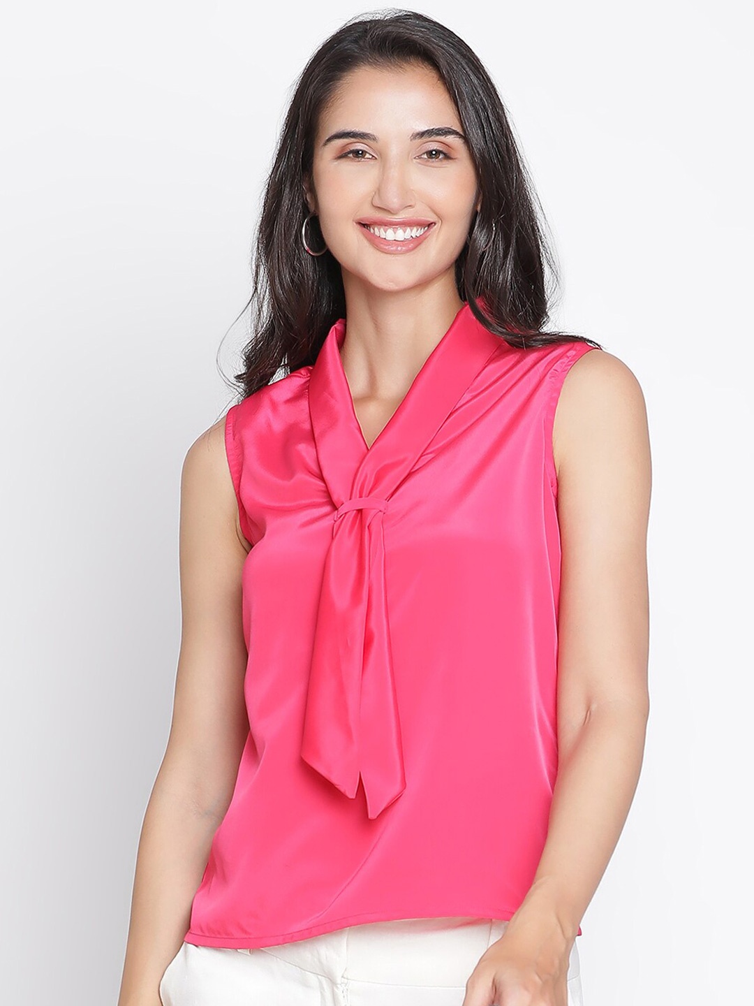 

DRAAX Fashions Sleeveless Tie-Up Neck Top, Pink