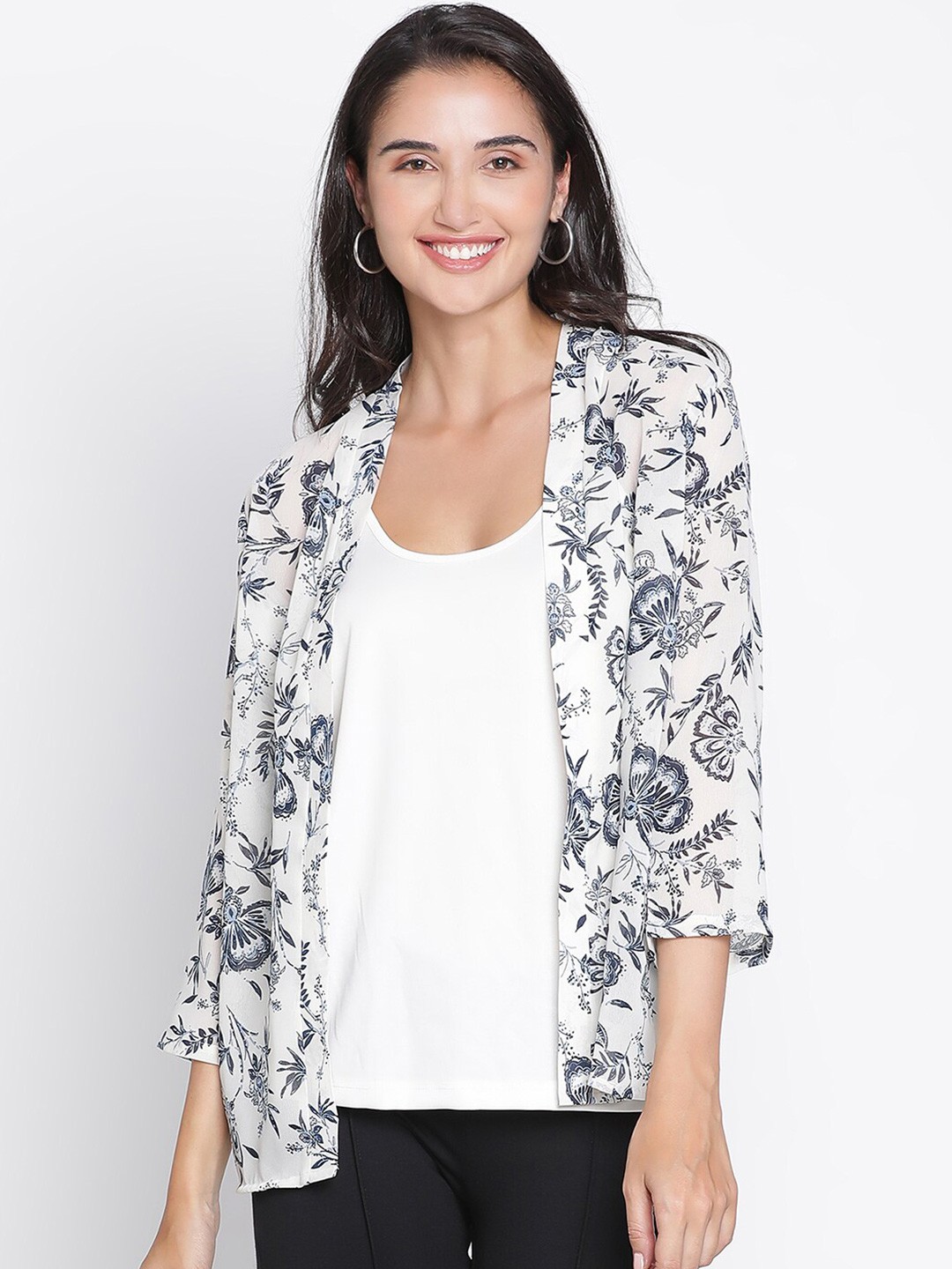 

DRAAX Fashions Floral Printed Open Front Shrug, White
