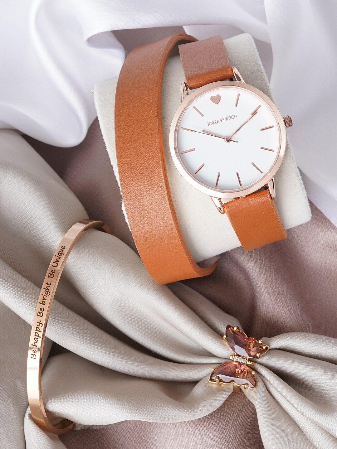 

Joker & Witch Women Stainless Steel Watch Gift Set JWLT837, Tan
