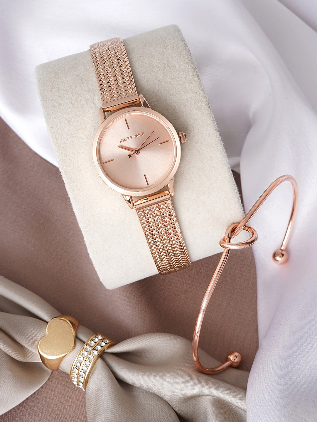 

JOKER & WITCH Women Mylo Love Triangle Watch Gift Set JWLT825, Rose gold