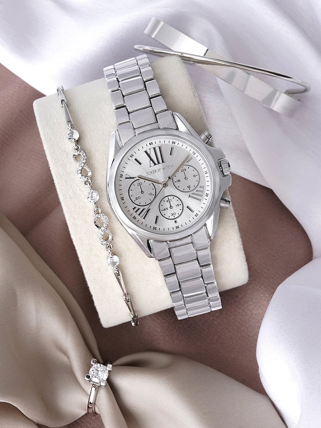 

Joker & Witch Women Stainless Steel Watch Gift Set JWLT809, Silver