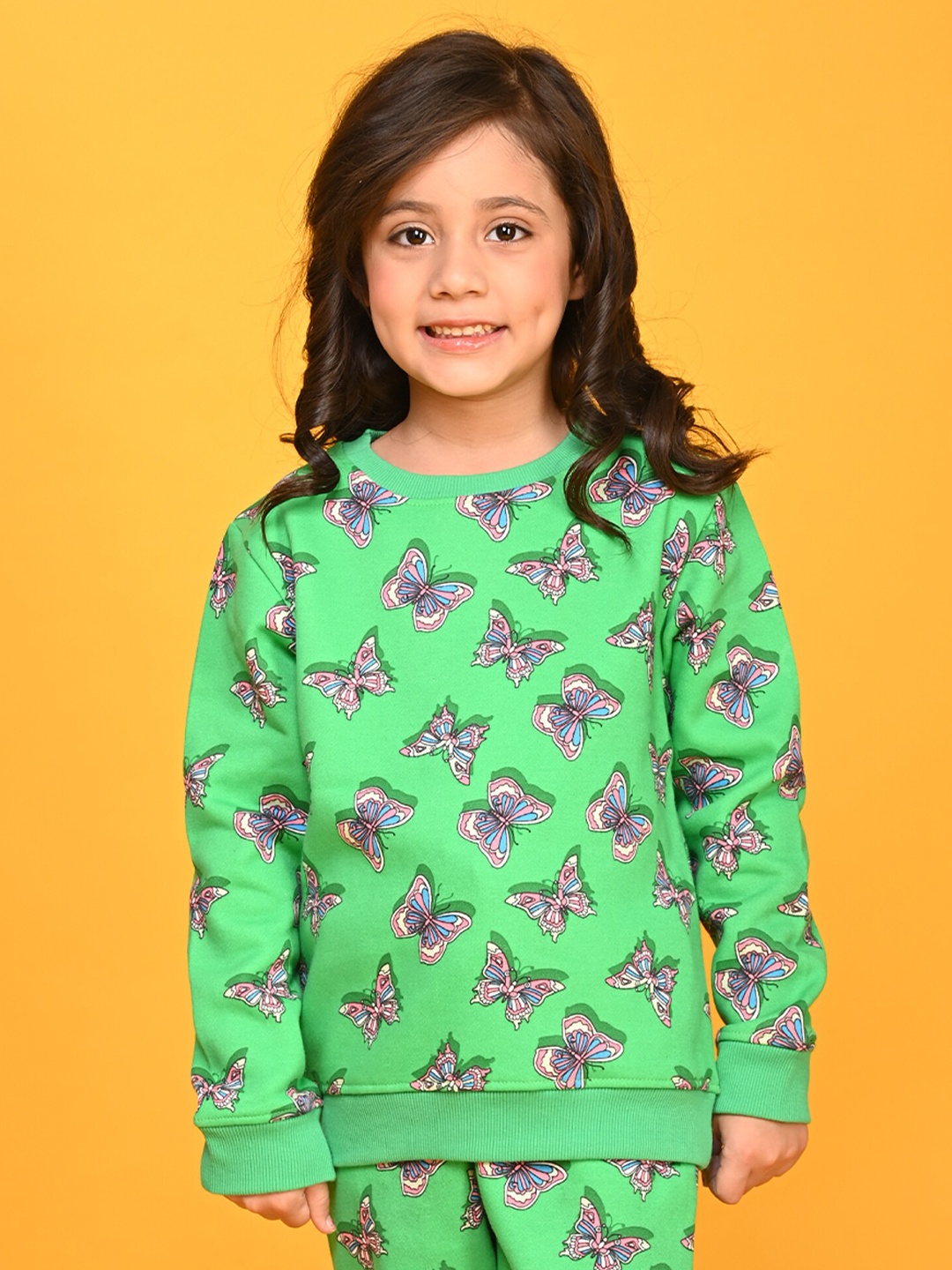 

Anthrilo Girls Graphic Printed Fleece Pullover Sweatshirt, Green