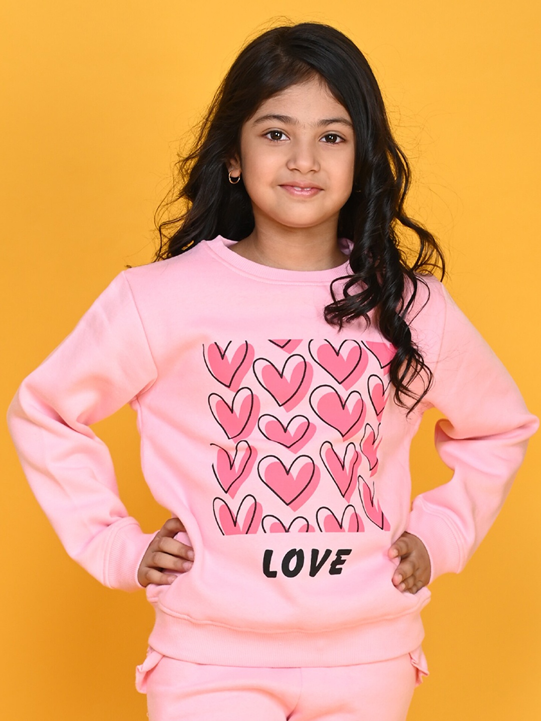 

Anthrilo Girls Typography Printed Fleece Sweatshirt, Pink