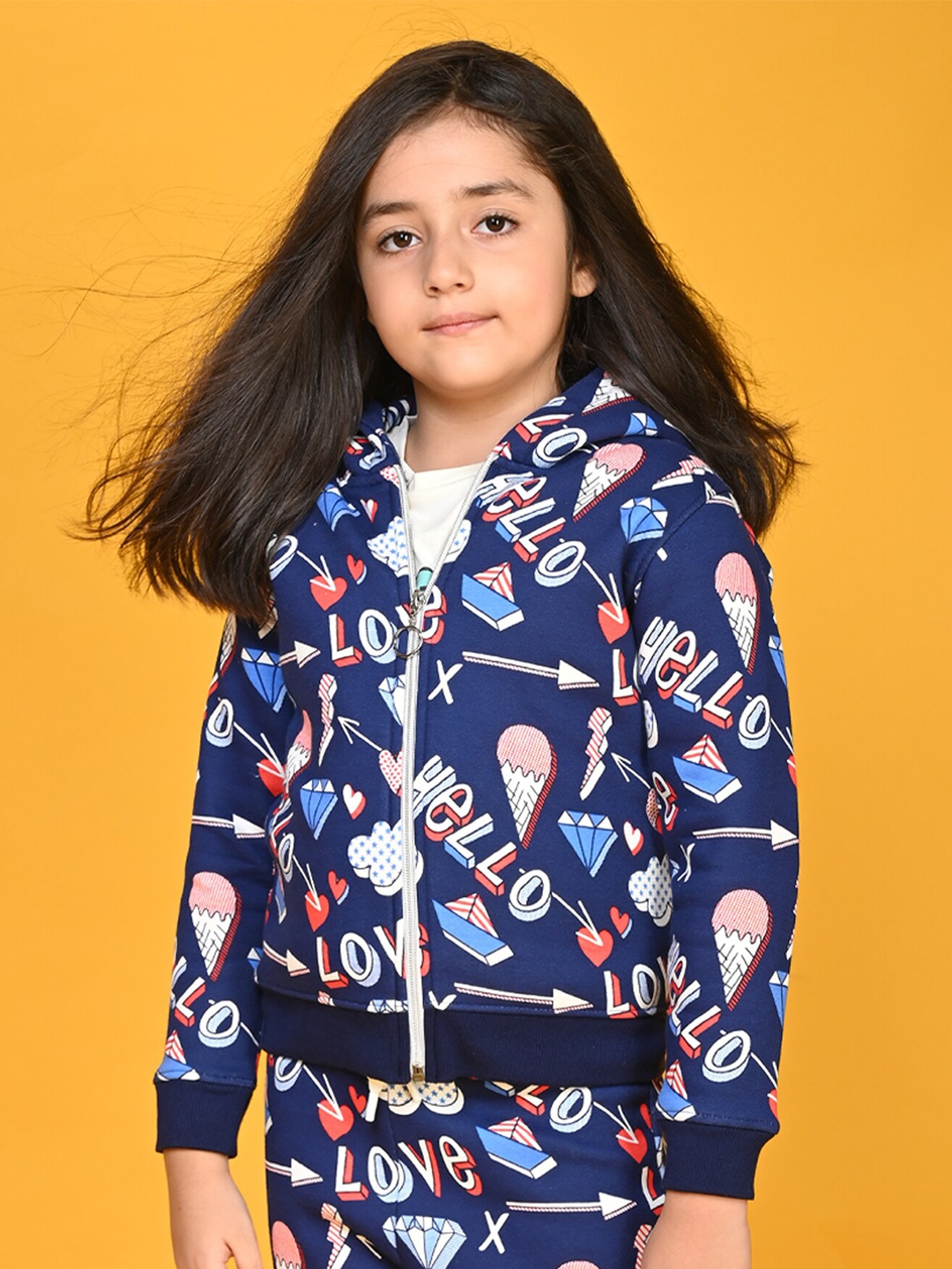 

Anthrilo Girls Graphic Printed Hooded Sweatshirt, Navy blue