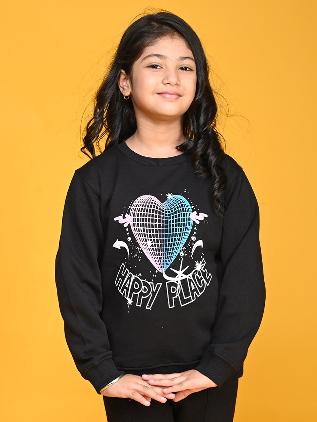 

Anthrilo Girls Graphic Printed Fleece Sweatshirt, Black