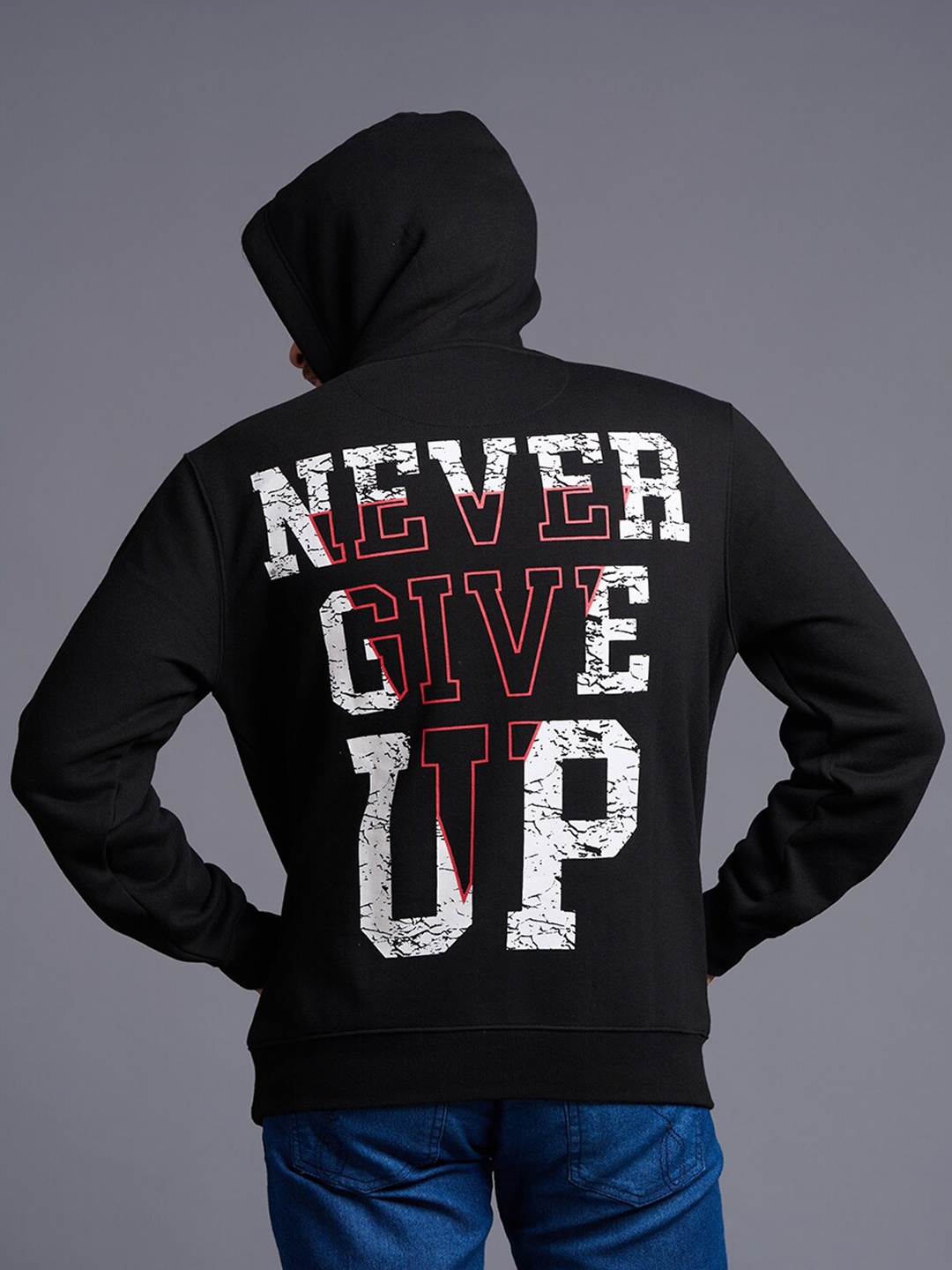 

GO DEVIL Typography Printed Hooded Pullover, Black