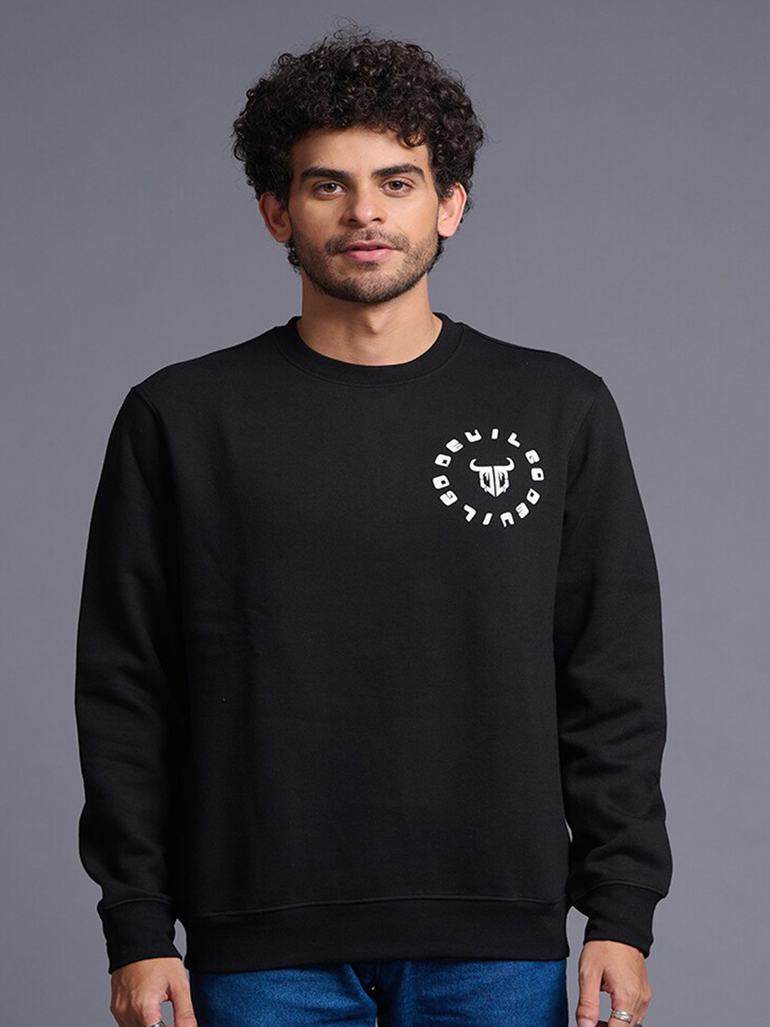 

GO DEVIL Typographic Printed Pullover Sweatshirt, Black
