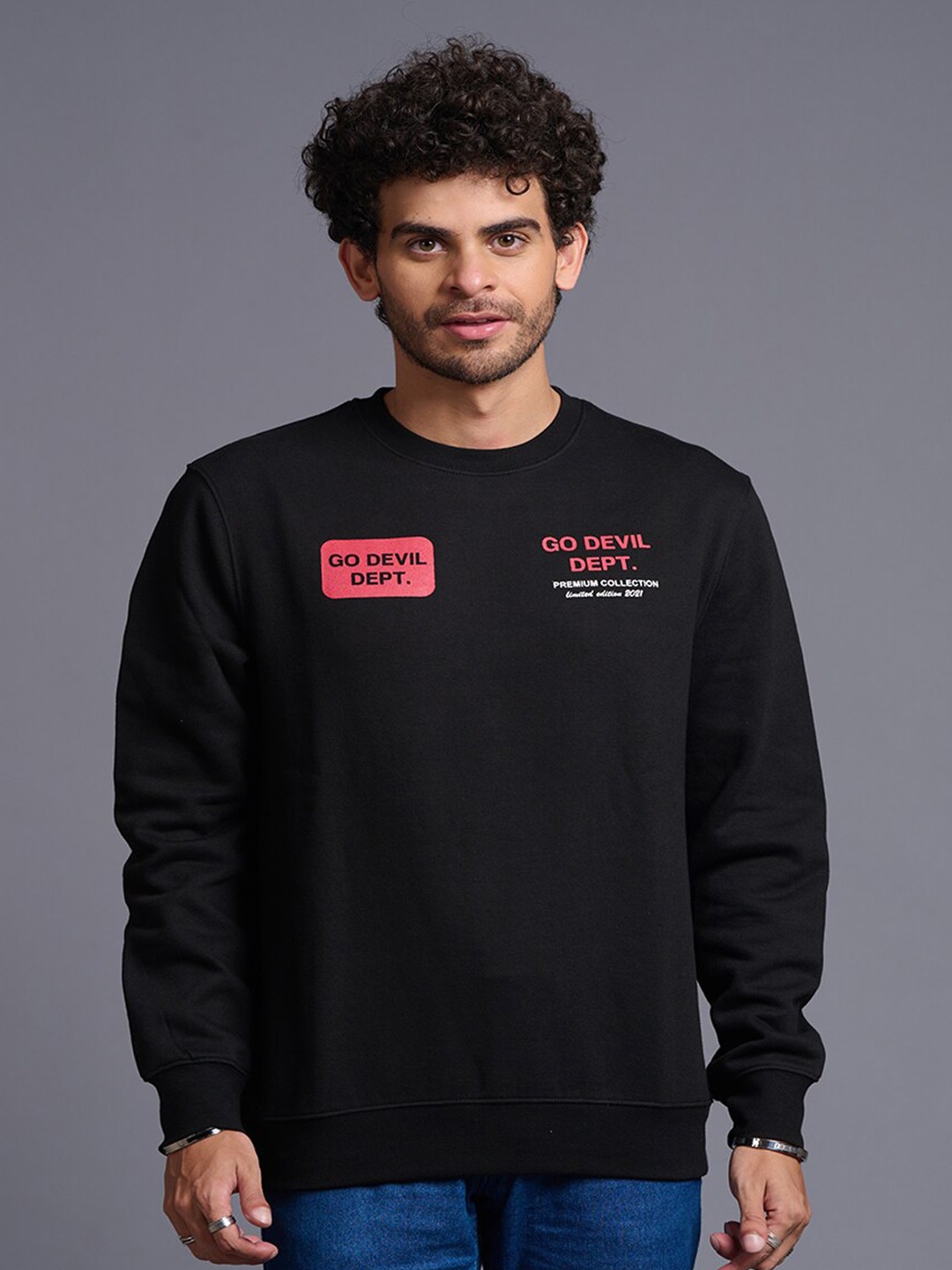 

GO DEVIL Typography Printed Pullover, Black