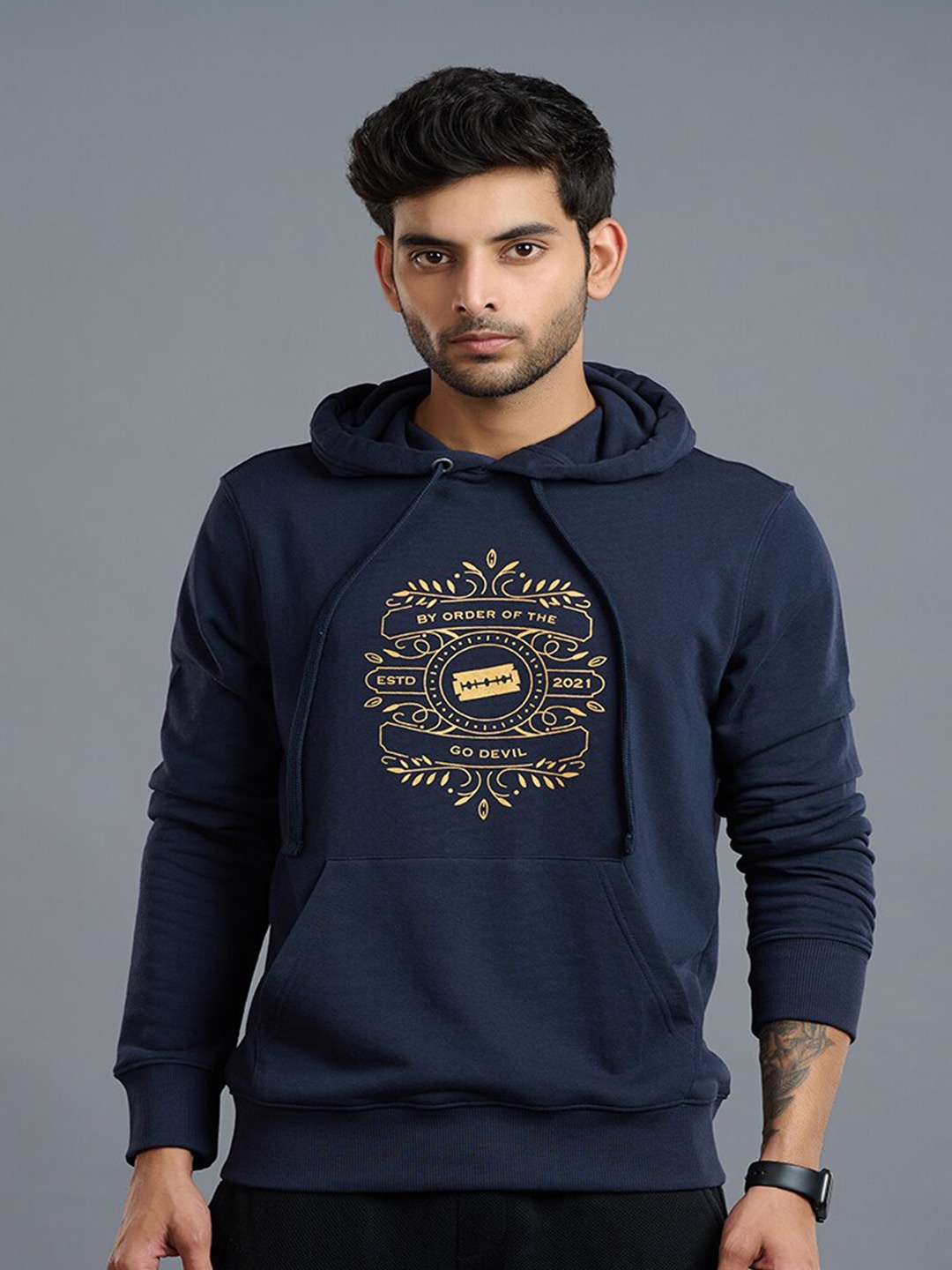 

GO DEVIL Graphic Printed Hooded Pullover Sweatshirt, Navy blue