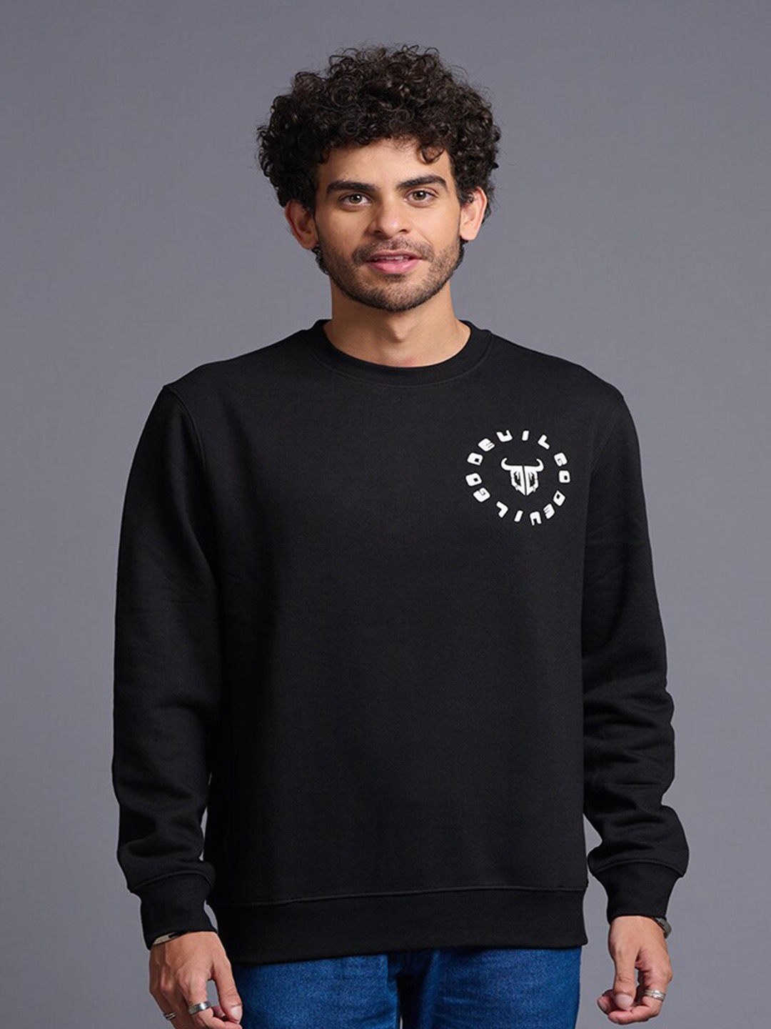 

GO DEVIL Typography Printed Pullover, Black