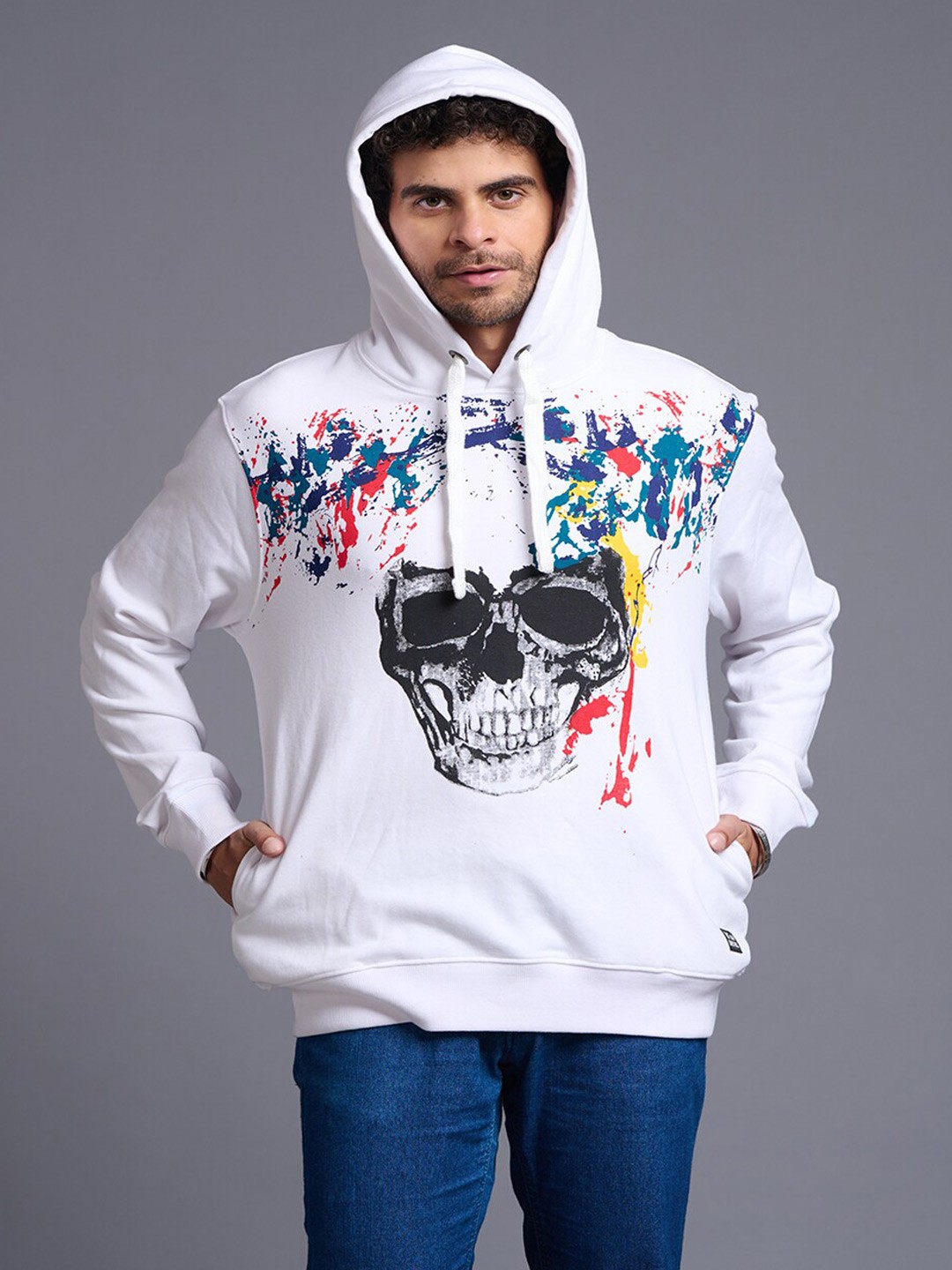 

GO DEVIL Graphic Printed Hooded Pullover Sweatshirt, White