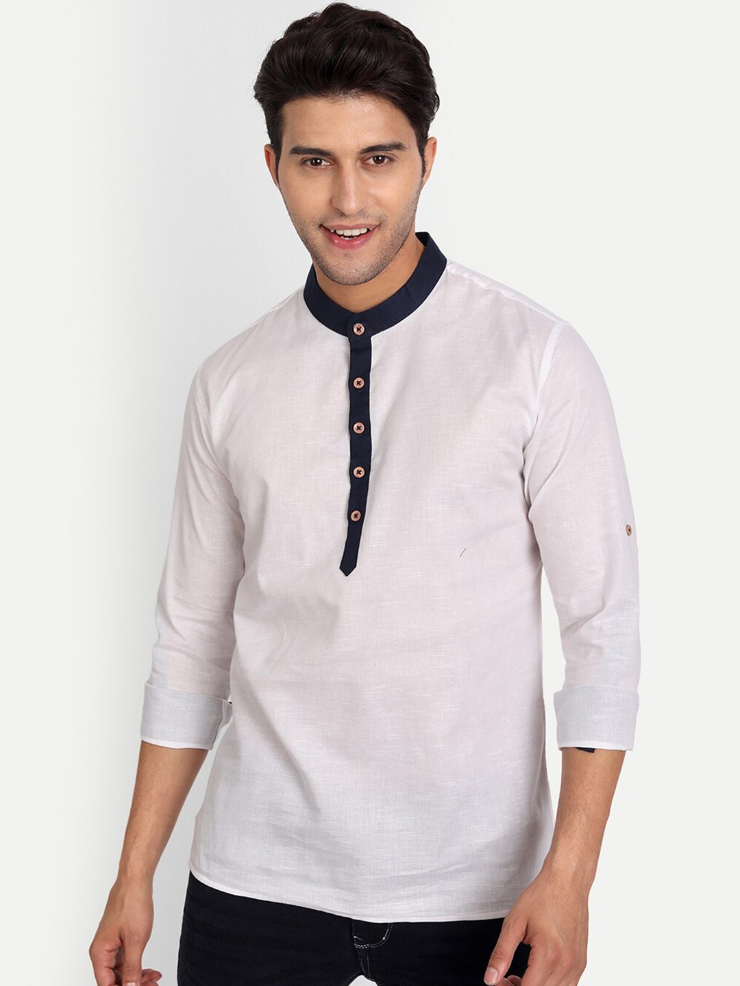 

Vida Loca Band Collar Pure Cotton Kurta, White