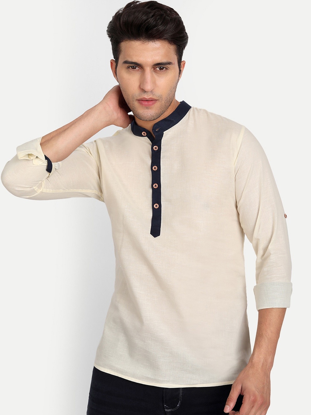 

Vida Loca Band Collar Pure Cotton Kurta, Beige
