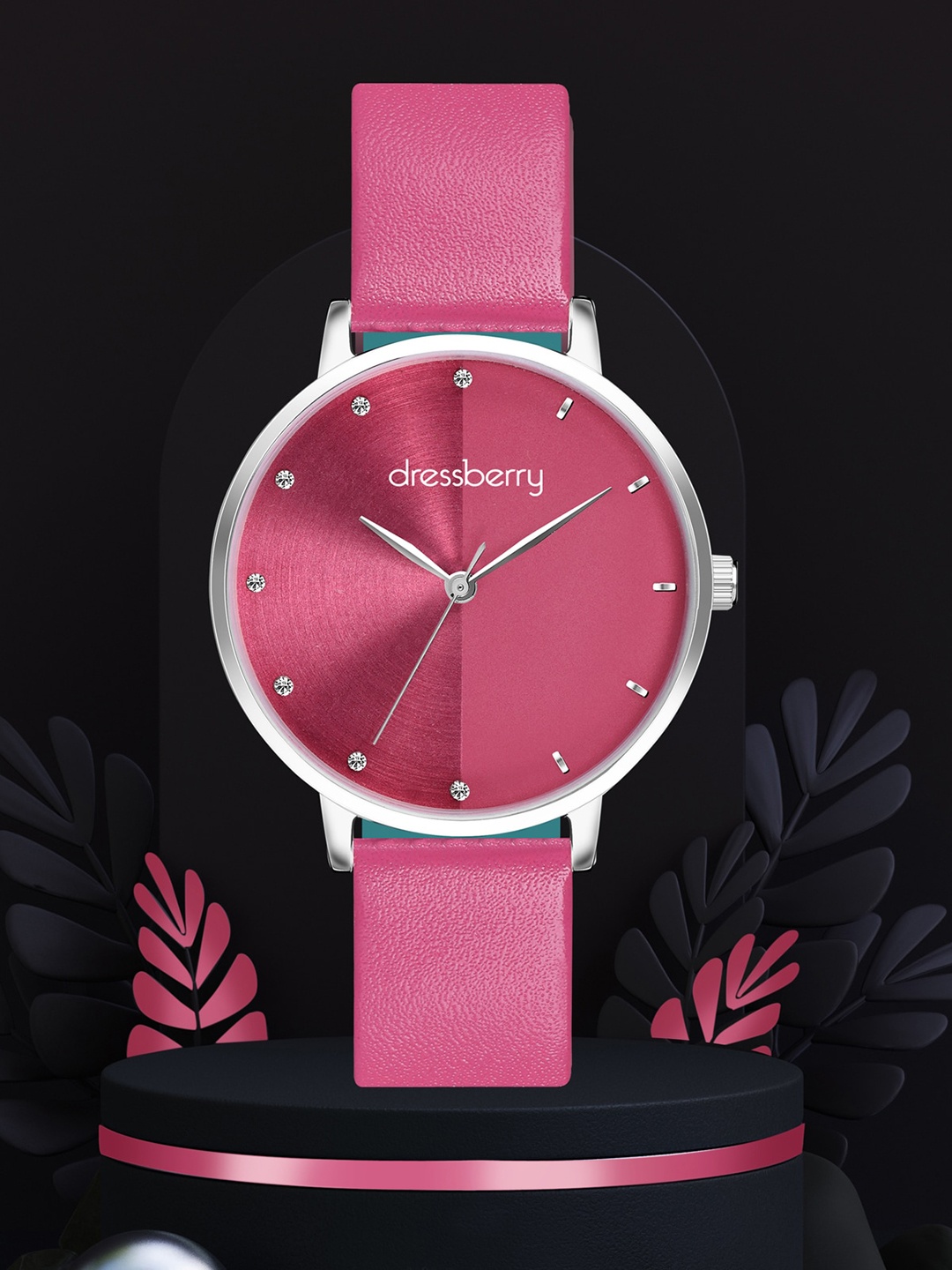 

DressBerry Women Brass Embellished Dial & Pink Leather Straps Analogue Watch DB-201, Magenta