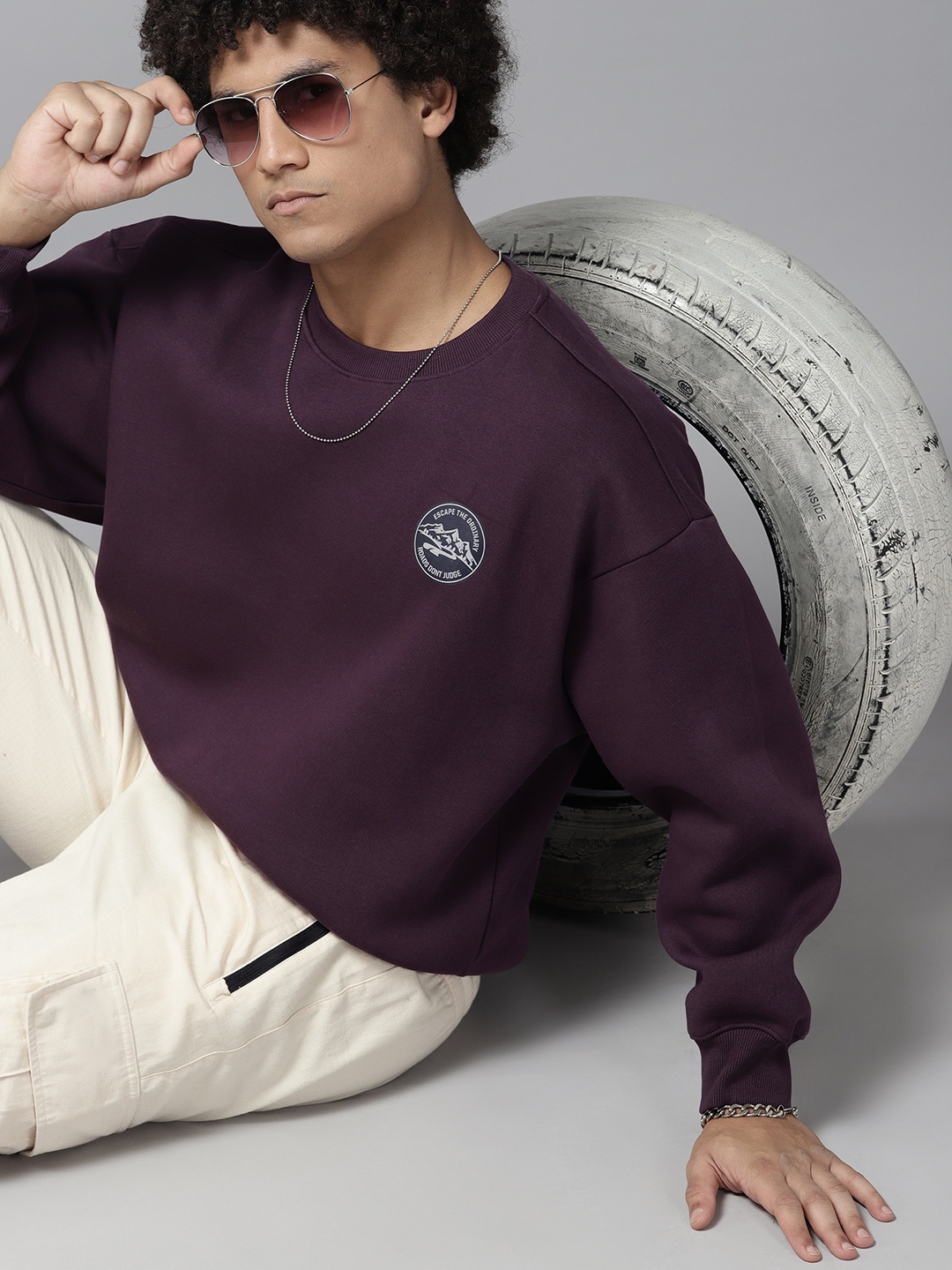 

Roadster Men Printed Pullover Sweatshirt, Purple