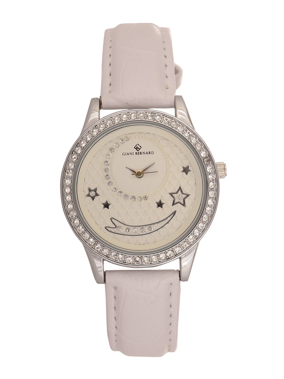 

Giani Bernard Women Embellished Dial & Leather Straps Analogue Watch GBL-02BX, White