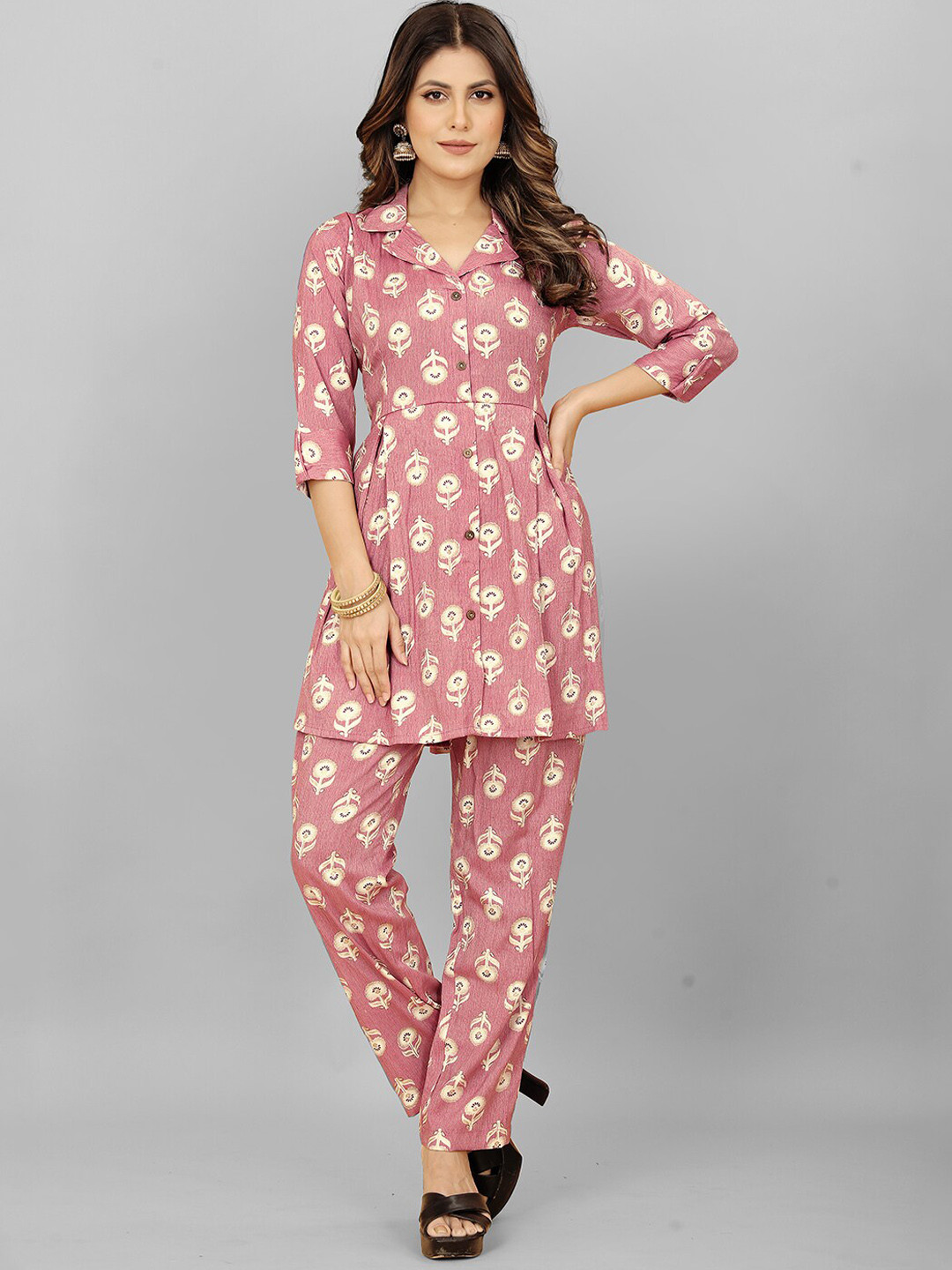 

Lilots Printed Button-Front Tunic & Trousers, Pink