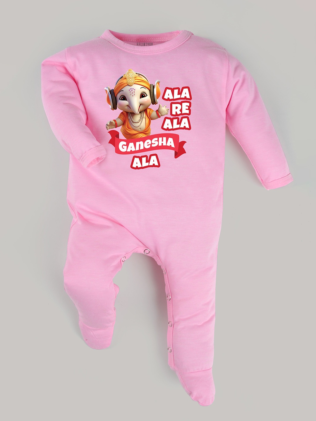 

FFLIRTYGO Infants Ganesh Chaturthi Special Printed Pure Cotton Sleepsuit, Pink